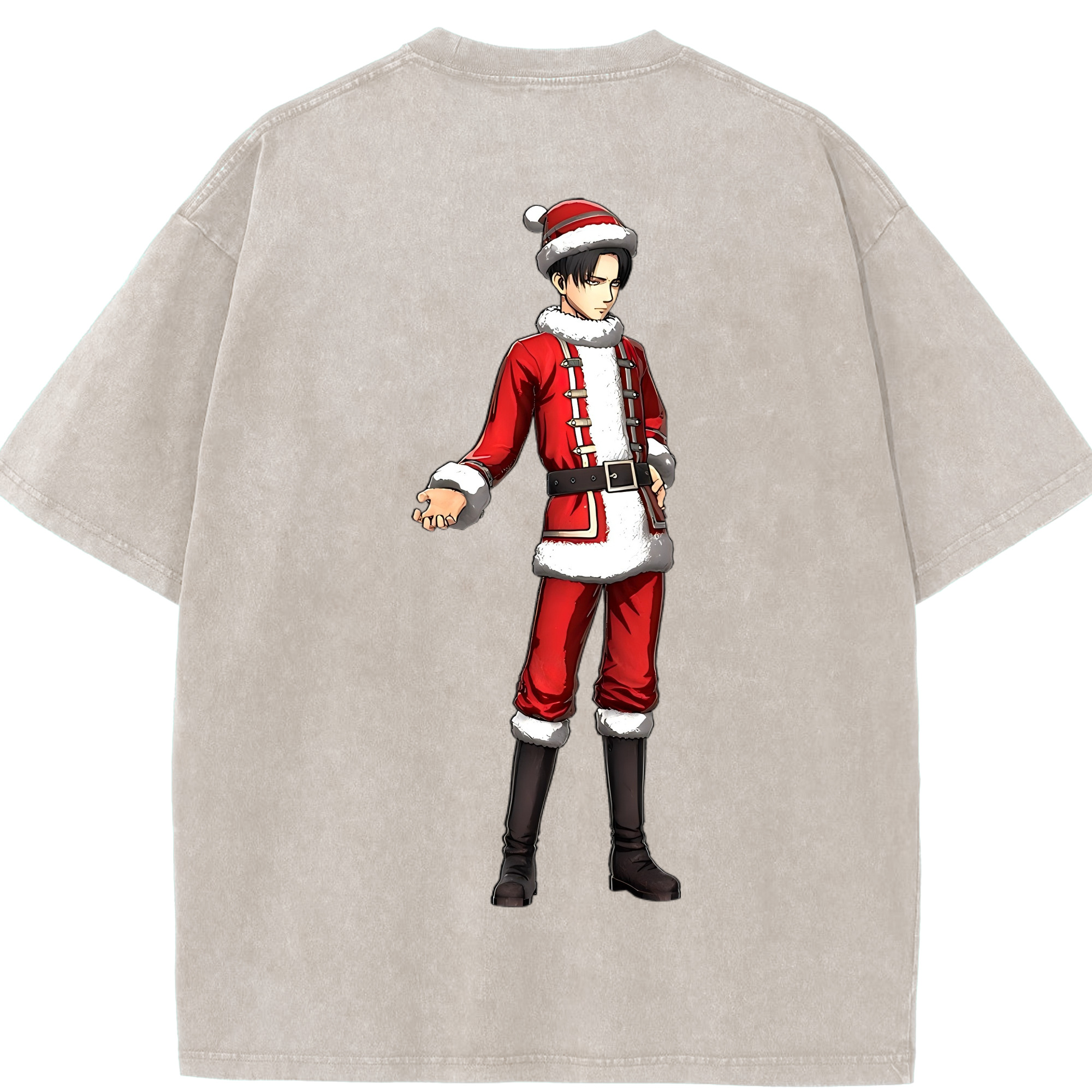 （画像用） 進撃の巨人 リヴァイ·アッカーマン Attack on Titan Levi Ackerman 綿100% ヴィンテージ風 半袖Tシャツ（背面プリント）