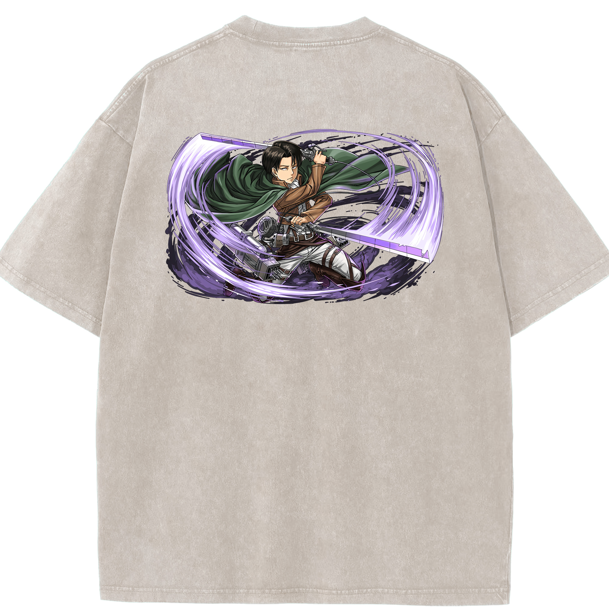 （画像用） 進撃の巨人 リヴァイ·アッカーマン Attack on Titan Levi Ackerman 綿100% ヴィンテージ風 半袖Tシャツ（背面プリント）