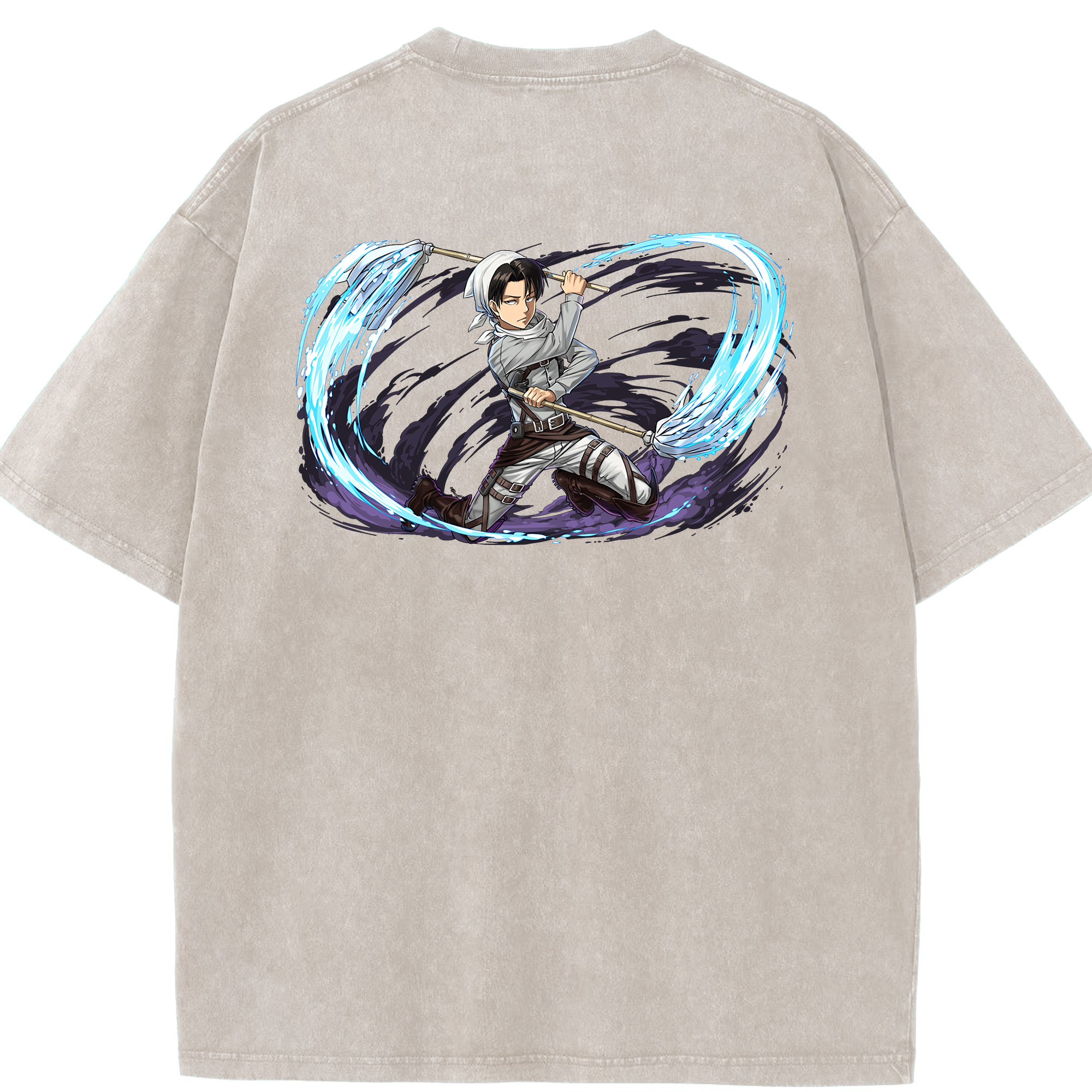（画像用） 進撃の巨人 リヴァイ·アッカーマン Attack on Titan Levi Ackerman 綿100% ヴィンテージ風 半袖Tシャツ（背面プリント）