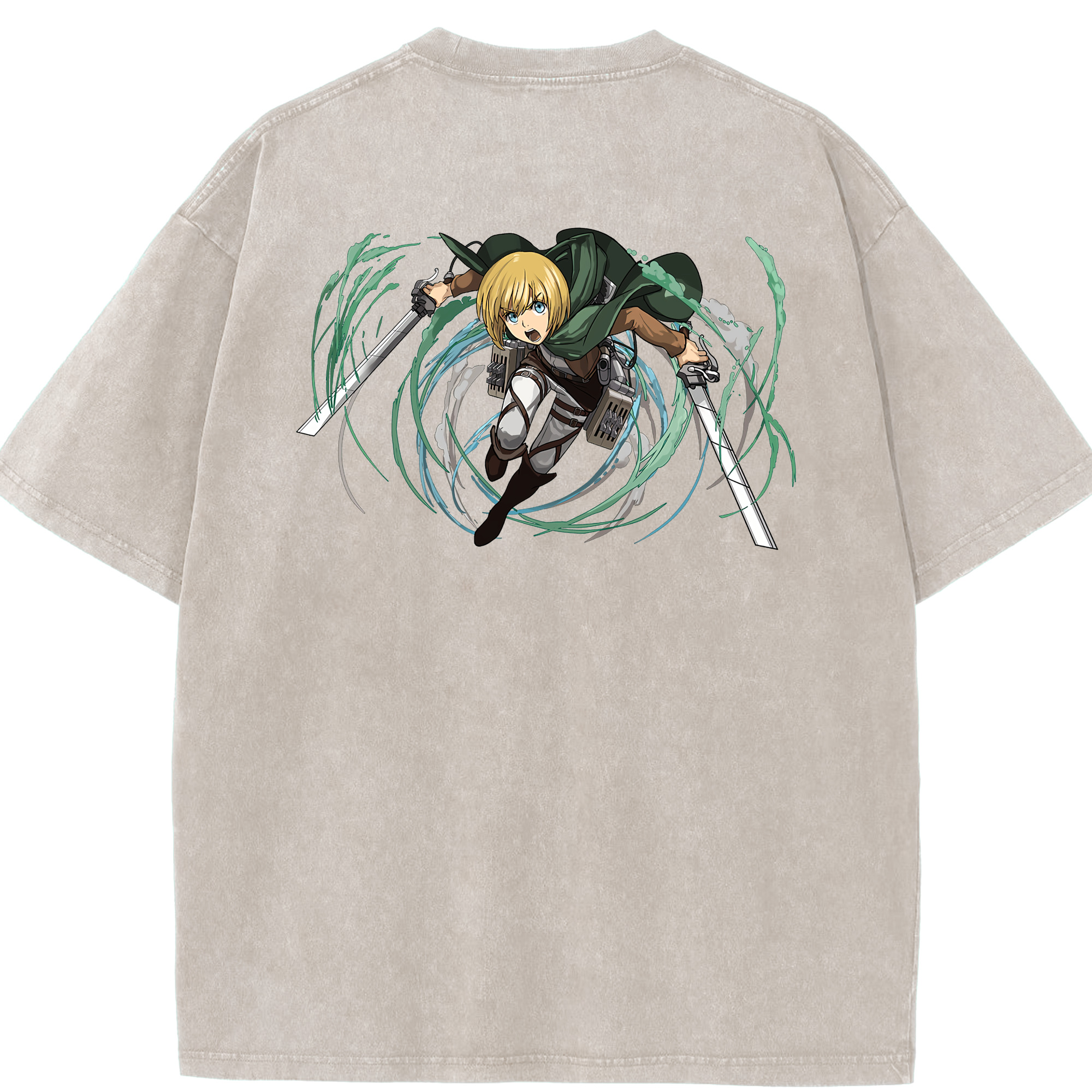 （画像用） 進撃の巨人 アルミン·アルレルト Attack on Titan Armin Arlert 綿100% ヴィンテージ風 半袖Tシャツ（背面プリント）