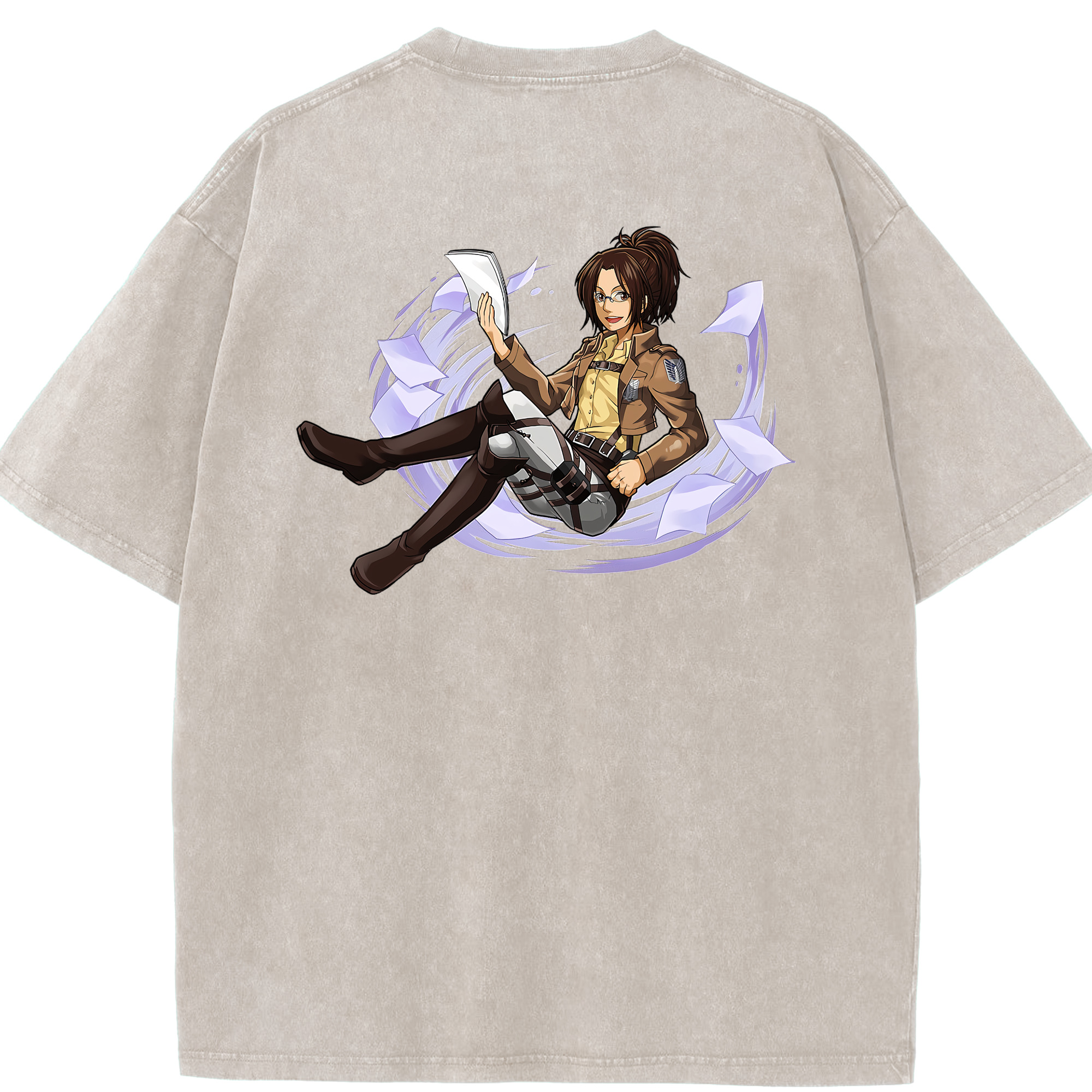 （画像用） 進撃の巨人 ハンジ·ゾエ Attack on Titan Hanji Zoe 綿100% ヴィンテージ風 半袖Tシャツ（背面プリント）