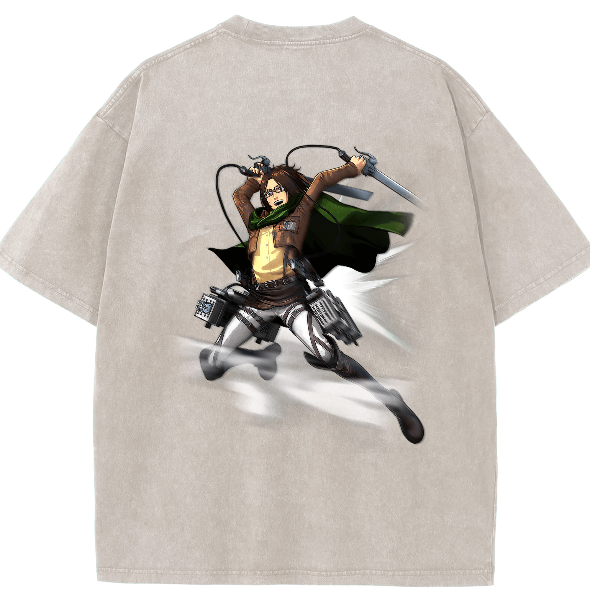 （画像用） 進撃の巨人 ハンジ·ゾエ Attack on Titan Hanji Zoe 綿100% ヴィンテージ風 半袖Tシャツ（背面プリント）