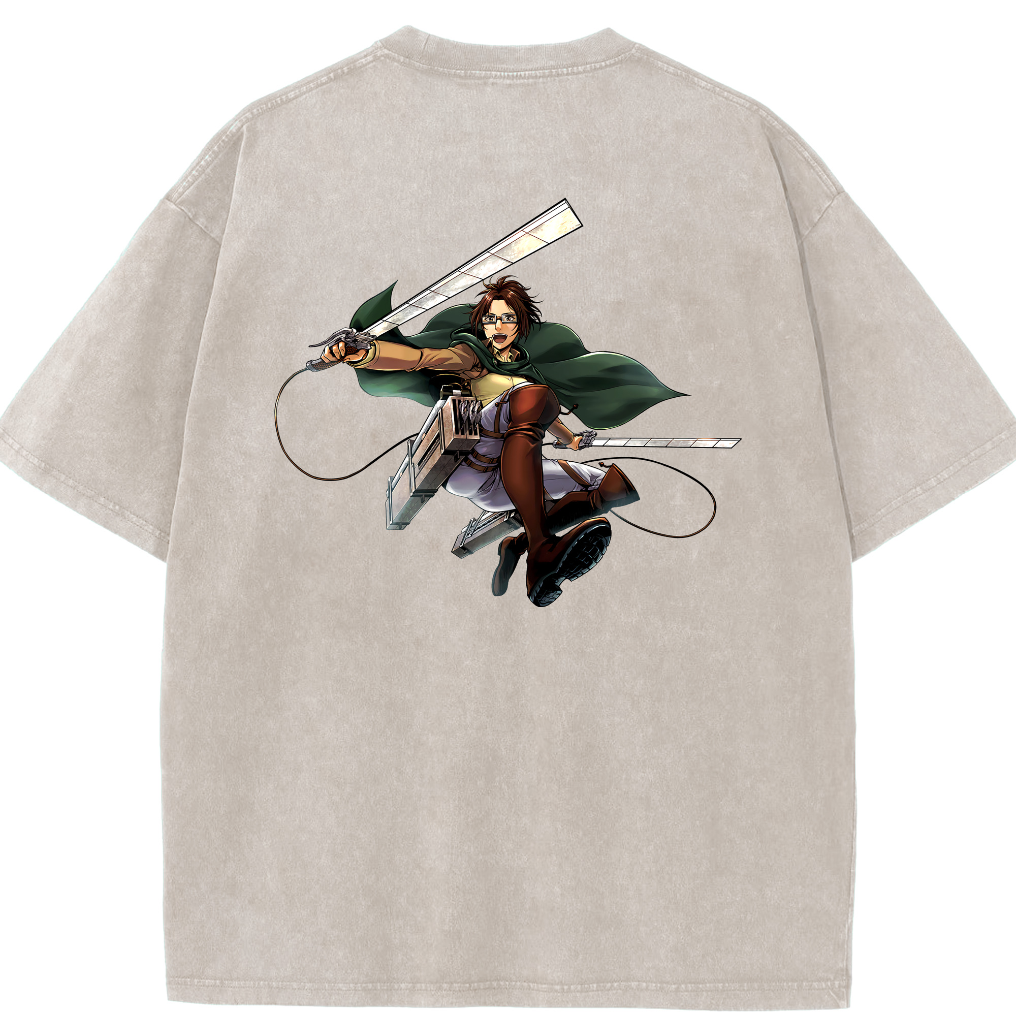 （画像用） 進撃の巨人 ハンジ·ゾエ Attack on Titan Hanji Zoe 綿100% ヴィンテージ風 半袖Tシャツ（背面プリント）