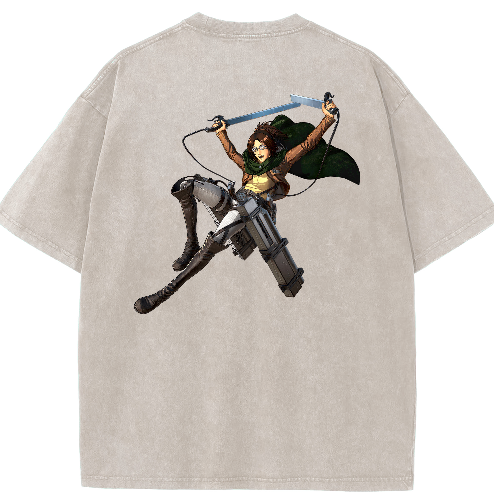 （画像用） 進撃の巨人 ハンジ·ゾエ Attack on Titan Hanji Zoe 綿100% ヴィンテージ風 半袖Tシャツ（背面プリント）