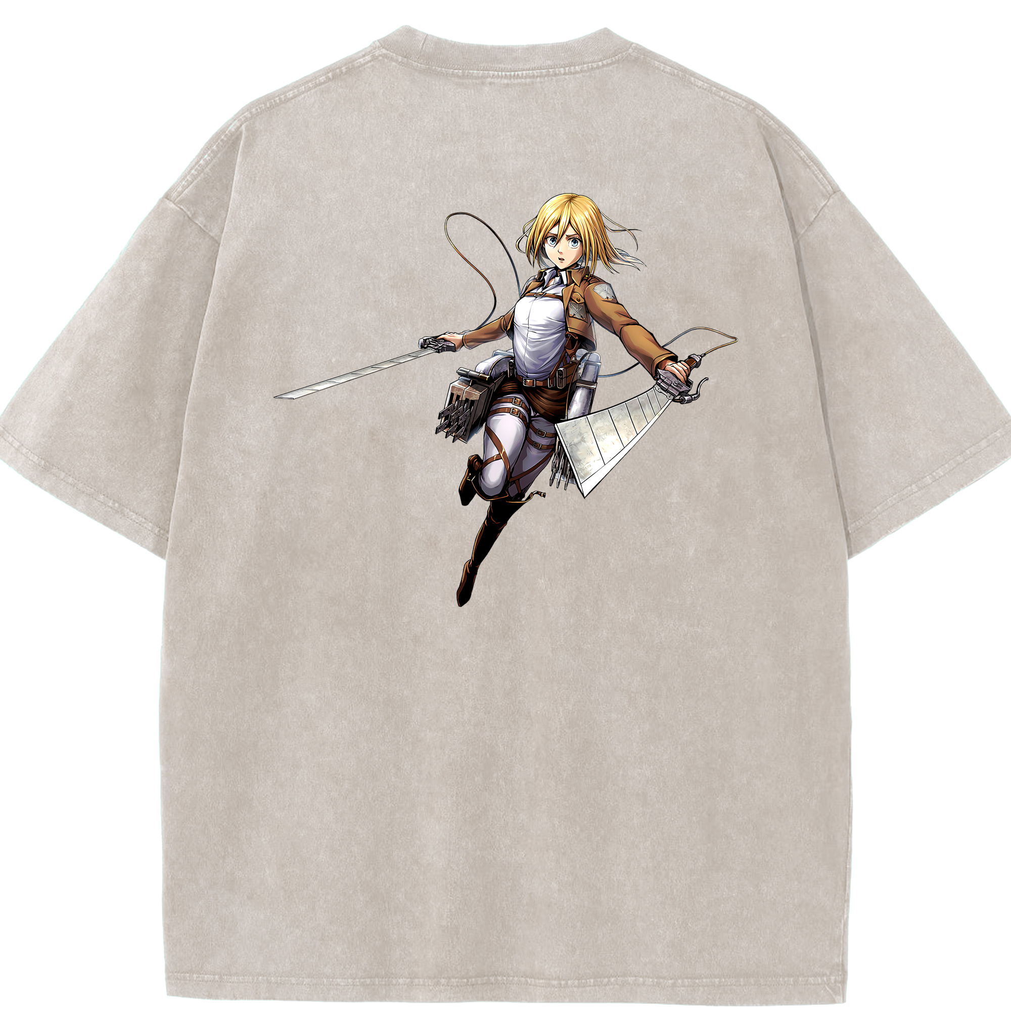 （画像用） 進撃の巨人 クリスタ·レンズ Attack on Titan Christa Lenz 綿100% ヴィンテージ風 半袖Tシャツ（背面プリント）