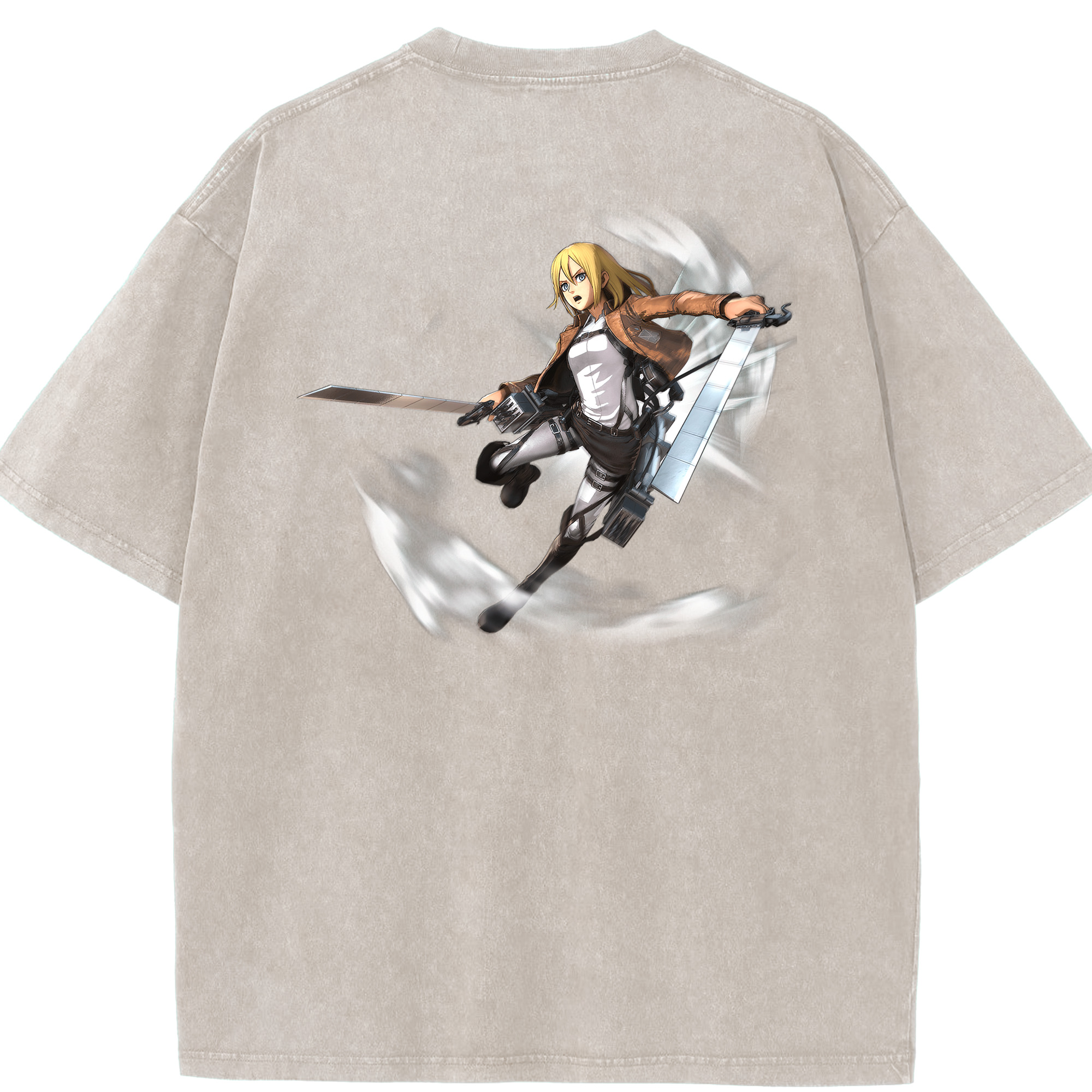 （画像用） 進撃の巨人 クリスタ·レンズ Attack on Titan Christa Lenz 綿100% ヴィンテージ風 半袖Tシャツ（背面プリント）