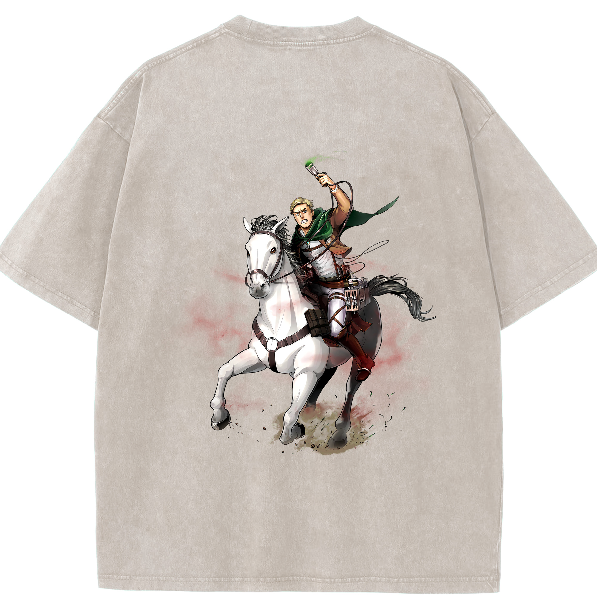 （画像用） 進撃の巨人 エルヴィン・スミス Attack on Titan Erwin Smith 綿100% ヴィンテージ風 半袖Tシャツ（背面プリント）