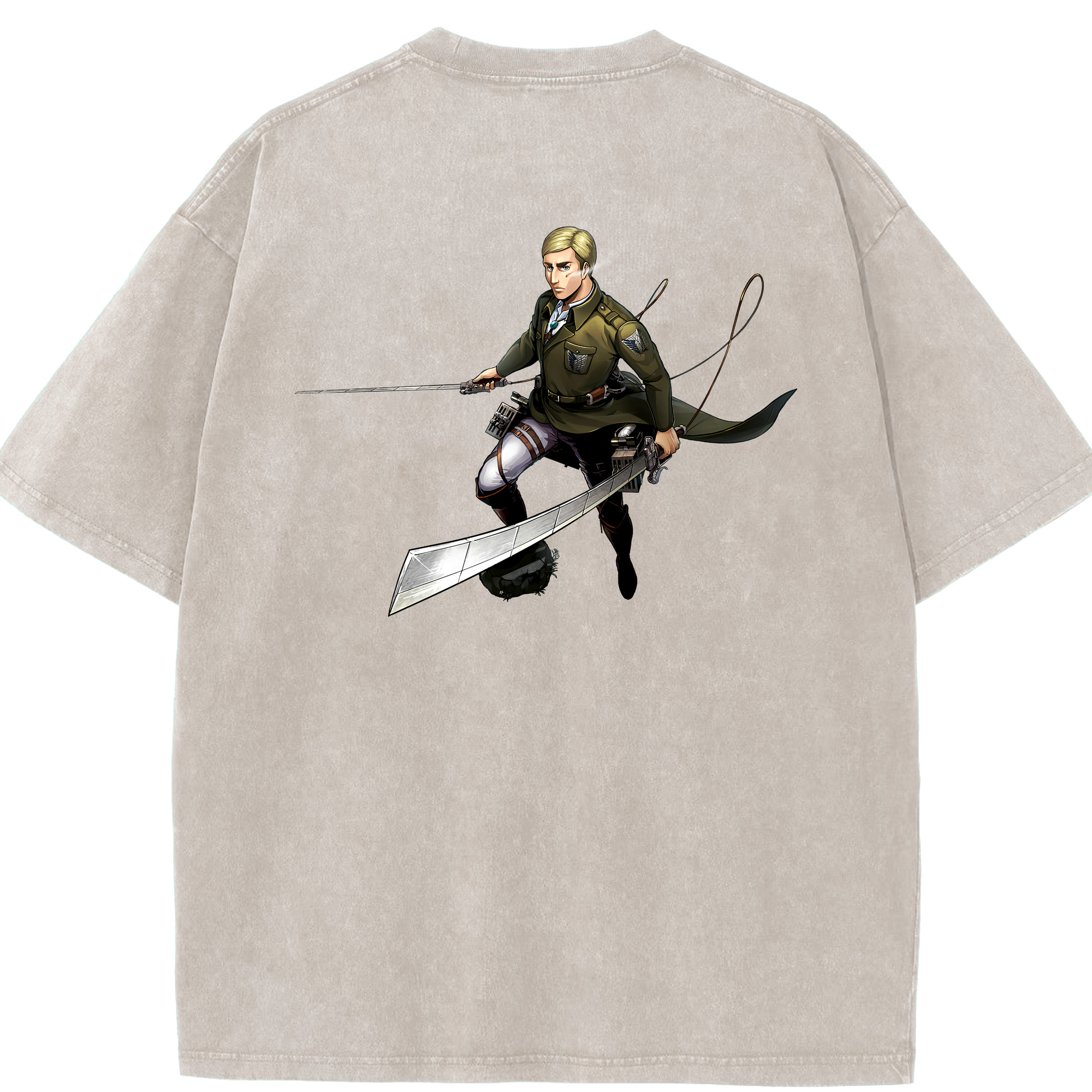 （画像用） 進撃の巨人 エルヴィン・スミス Attack on Titan Erwin Smith 綿100% ヴィンテージ風 半袖Tシャツ（背面プリント）