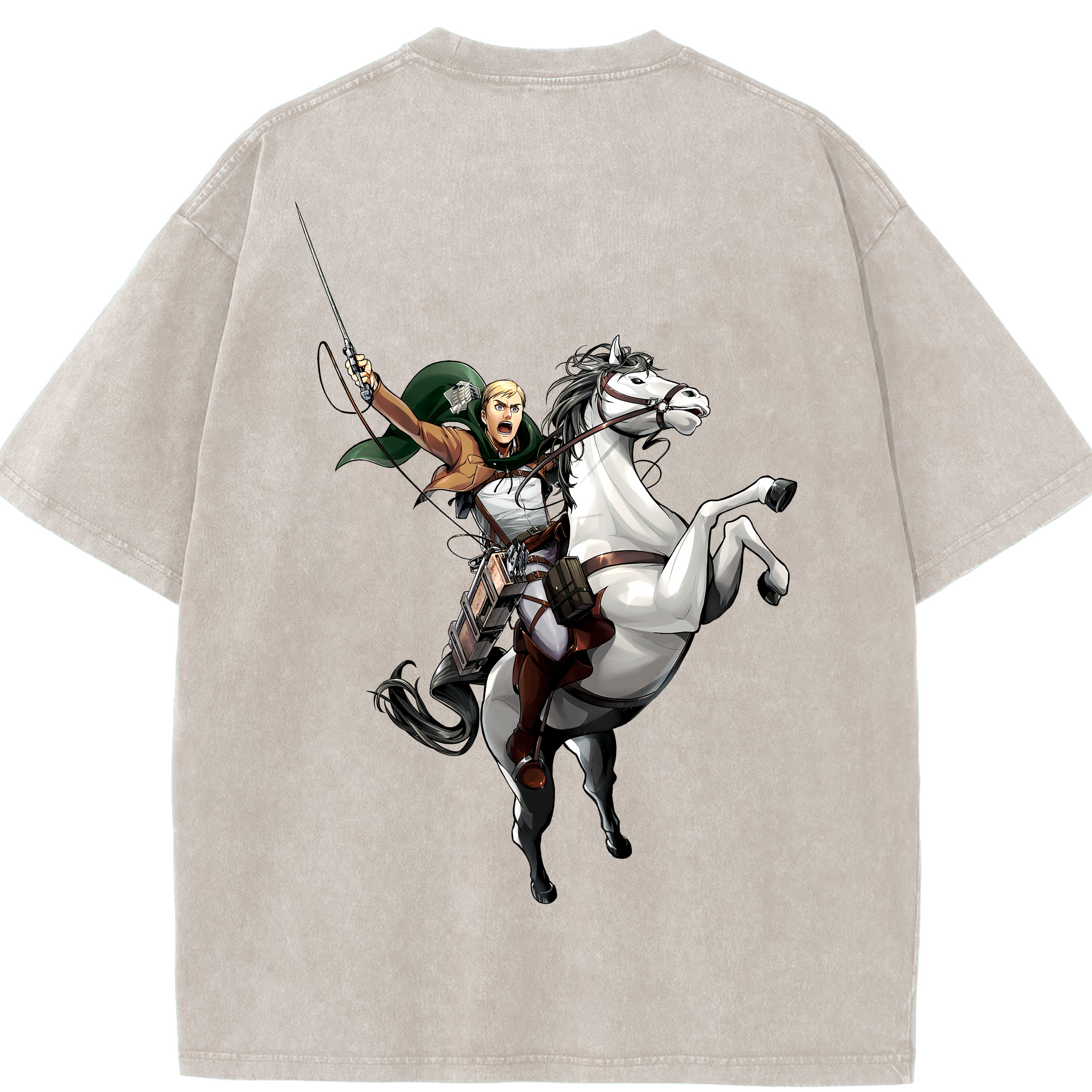 （画像用） 進撃の巨人 エルヴィン・スミス Attack on Titan Erwin Smith 綿100% ヴィンテージ風 半袖Tシャツ（背面プリント）
