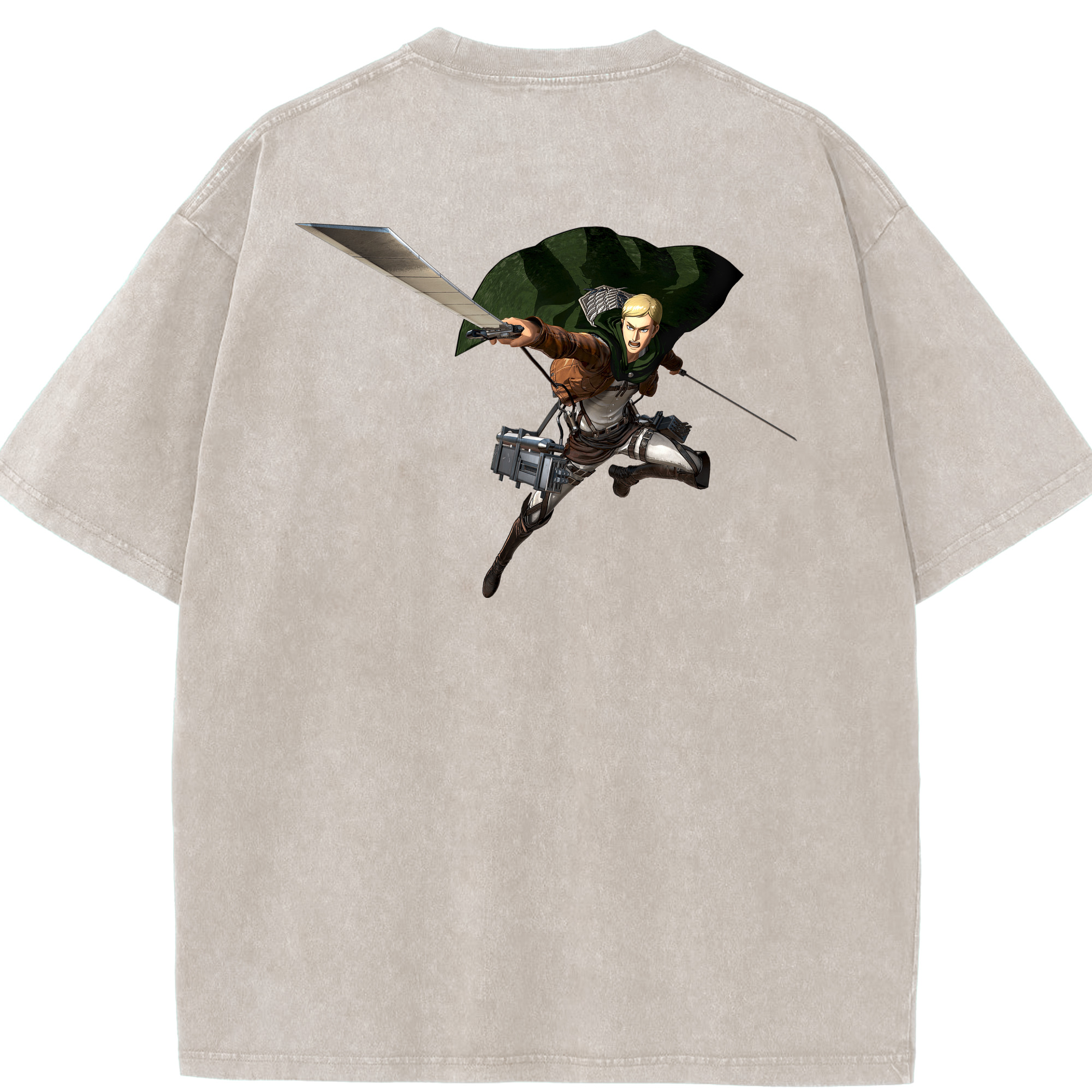 （画像用） 進撃の巨人 エルヴィン・スミス Attack on Titan Erwin Smith 綿100% ヴィンテージ風 半袖Tシャツ（背面プリント）