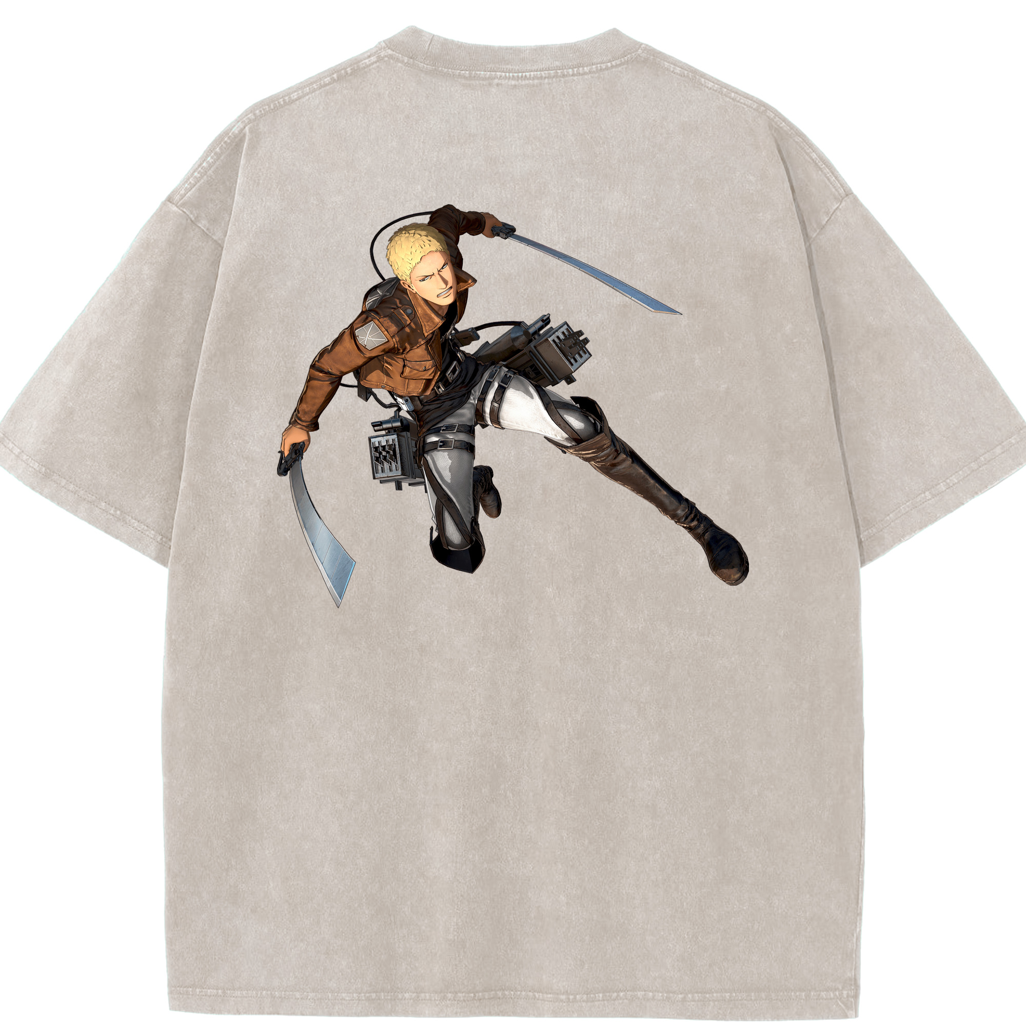 （画像用） 進撃の巨人 ライナー・ブラウン Attack on Titan Reiner Braun 綿100% ヴィンテージ風 半袖Tシャツ（背面プリント）