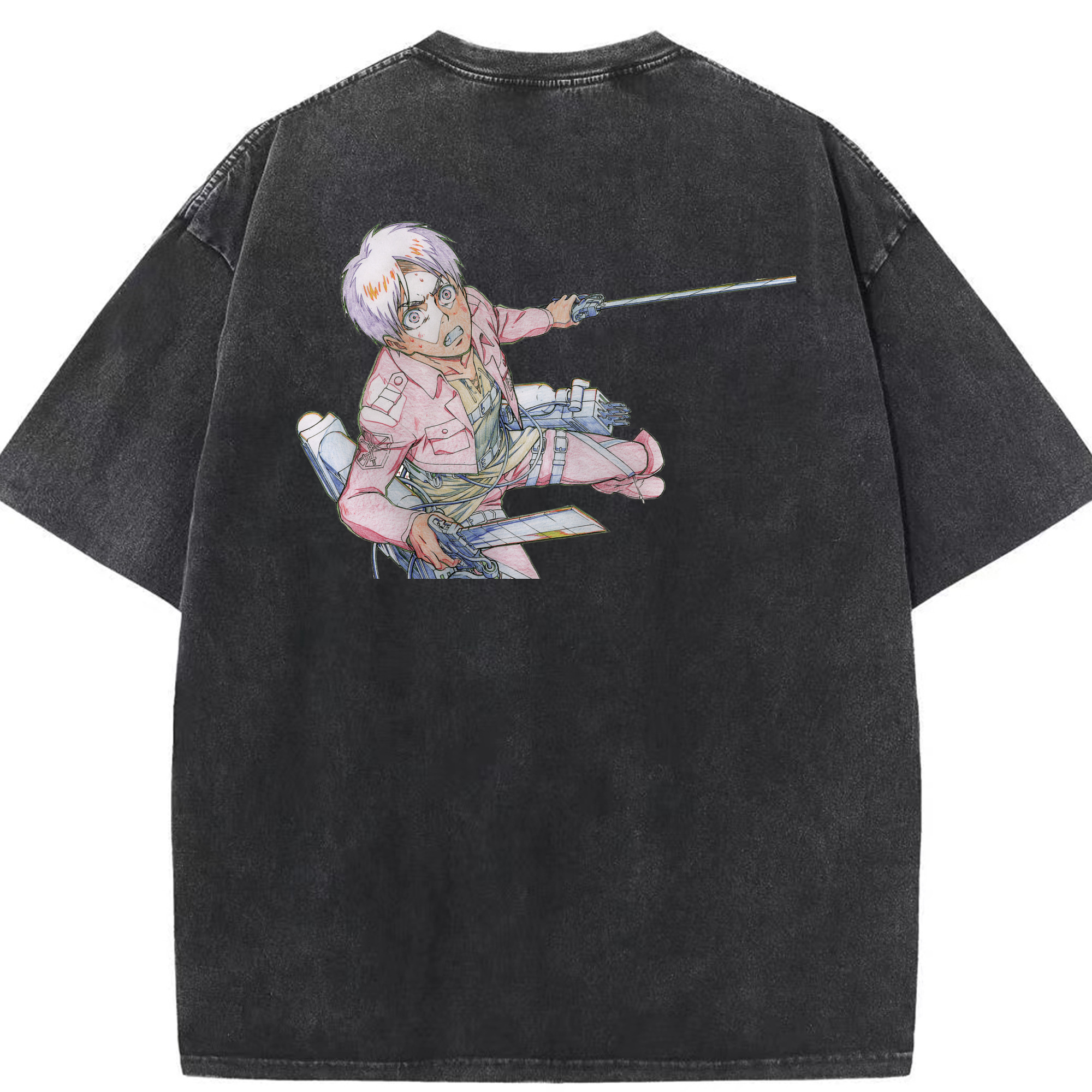 （画像用） 進撃の巨人 エレン･イェーガー Attack on Titan Eren Jäger 綿100% ヴィンテージ風 半袖Tシャツ（背面プリント）