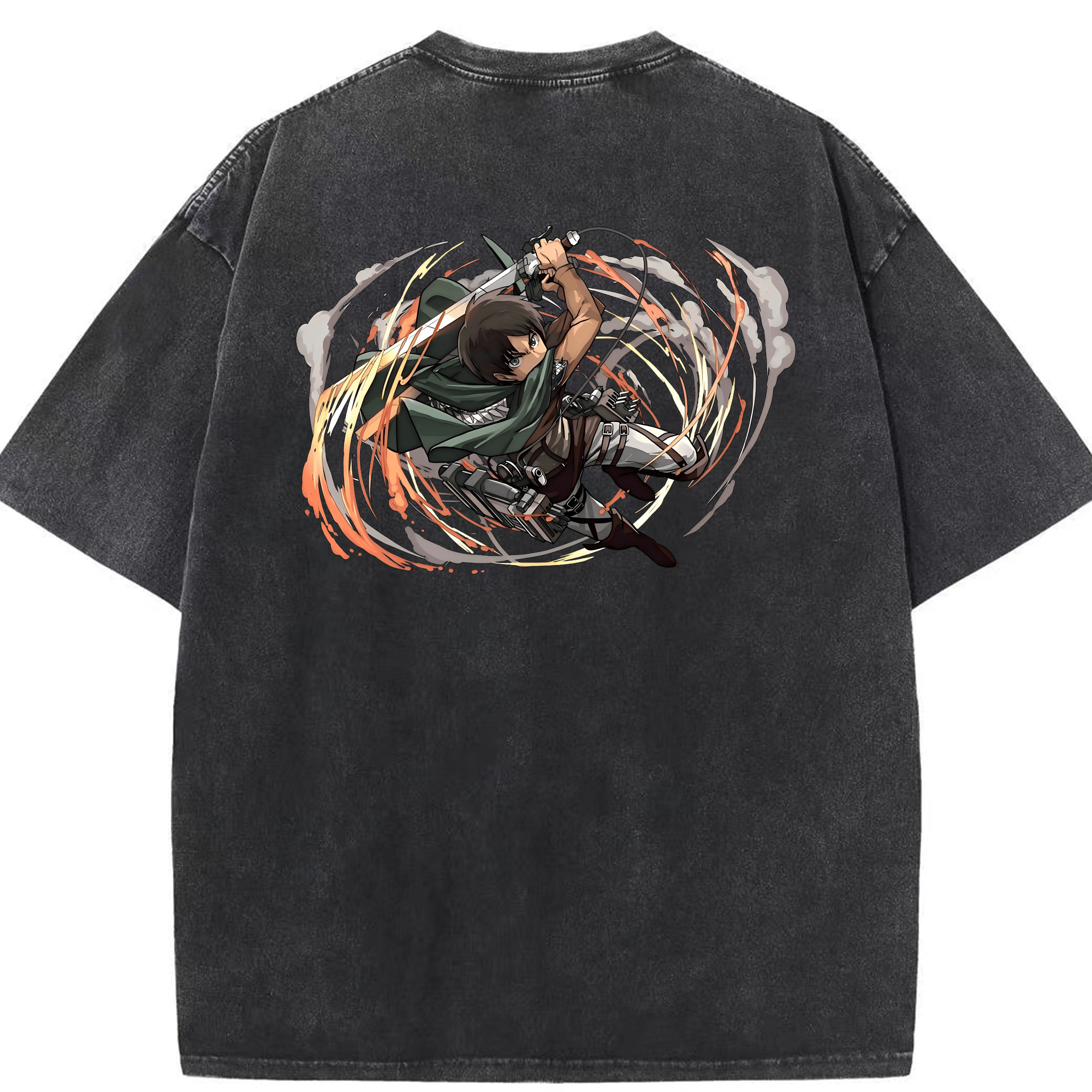 （画像用） 進撃の巨人 エレン･イェーガー Attack on Titan Eren Jäger 綿100% ヴィンテージ風 半袖Tシャツ（背面プリント）