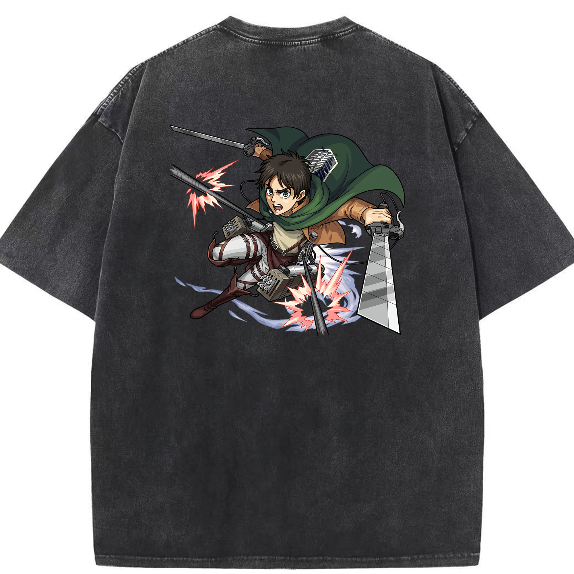 （画像用） 進撃の巨人 エレン･イェーガー Attack on Titan Eren Jäger 綿100% ヴィンテージ風 半袖Tシャツ（背面プリント）