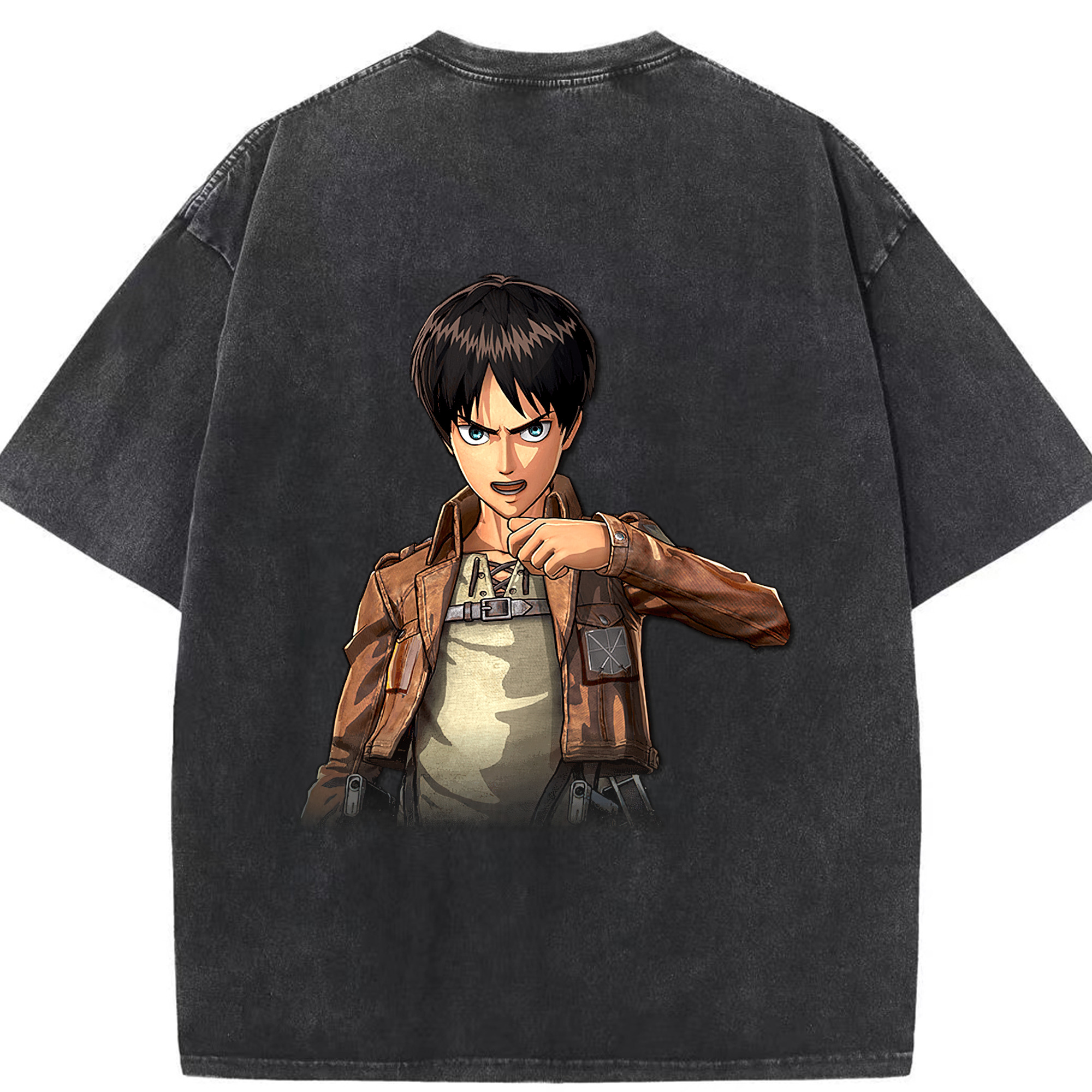（画像用） 進撃の巨人 エレン･イェーガー Attack on Titan Eren Jäger 綿100% ヴィンテージ風 半袖Tシャツ（背面プリント）