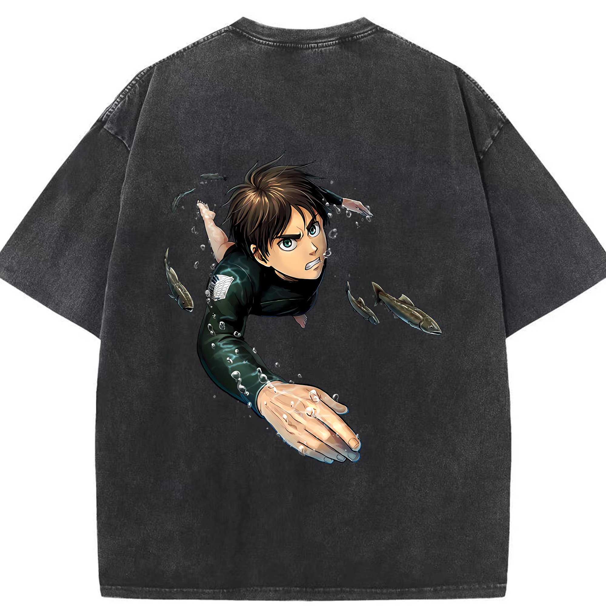 （画像用） 進撃の巨人 エレン･イェーガー Attack on Titan Eren Jäger 綿100% ヴィンテージ風 半袖Tシャツ（背面プリント）