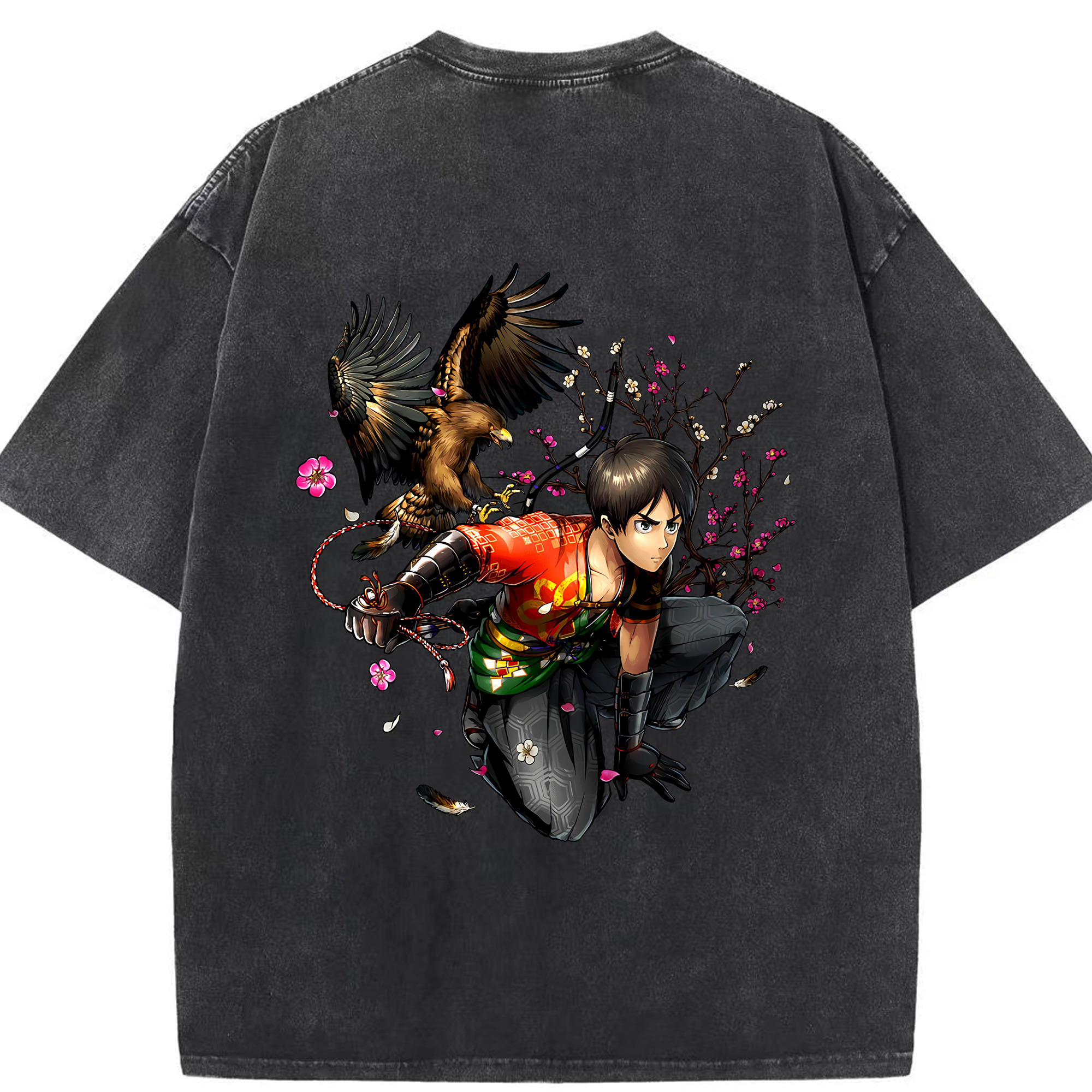 （画像用） 進撃の巨人 エレン･イェーガー Attack on Titan Eren Jäger 綿100% ヴィンテージ風 半袖Tシャツ（背面プリント）