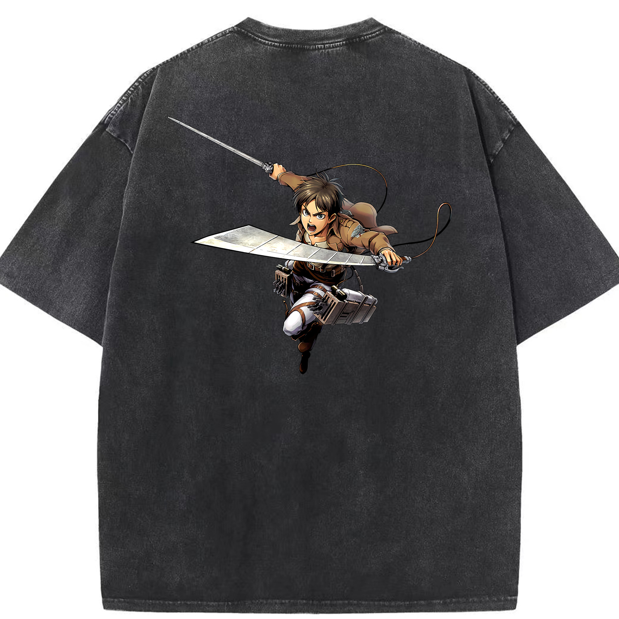 （画像用） 進撃の巨人 エレン･イェーガー Attack on Titan Eren Jäger 綿100% ヴィンテージ風 半袖Tシャツ（背面プリント）