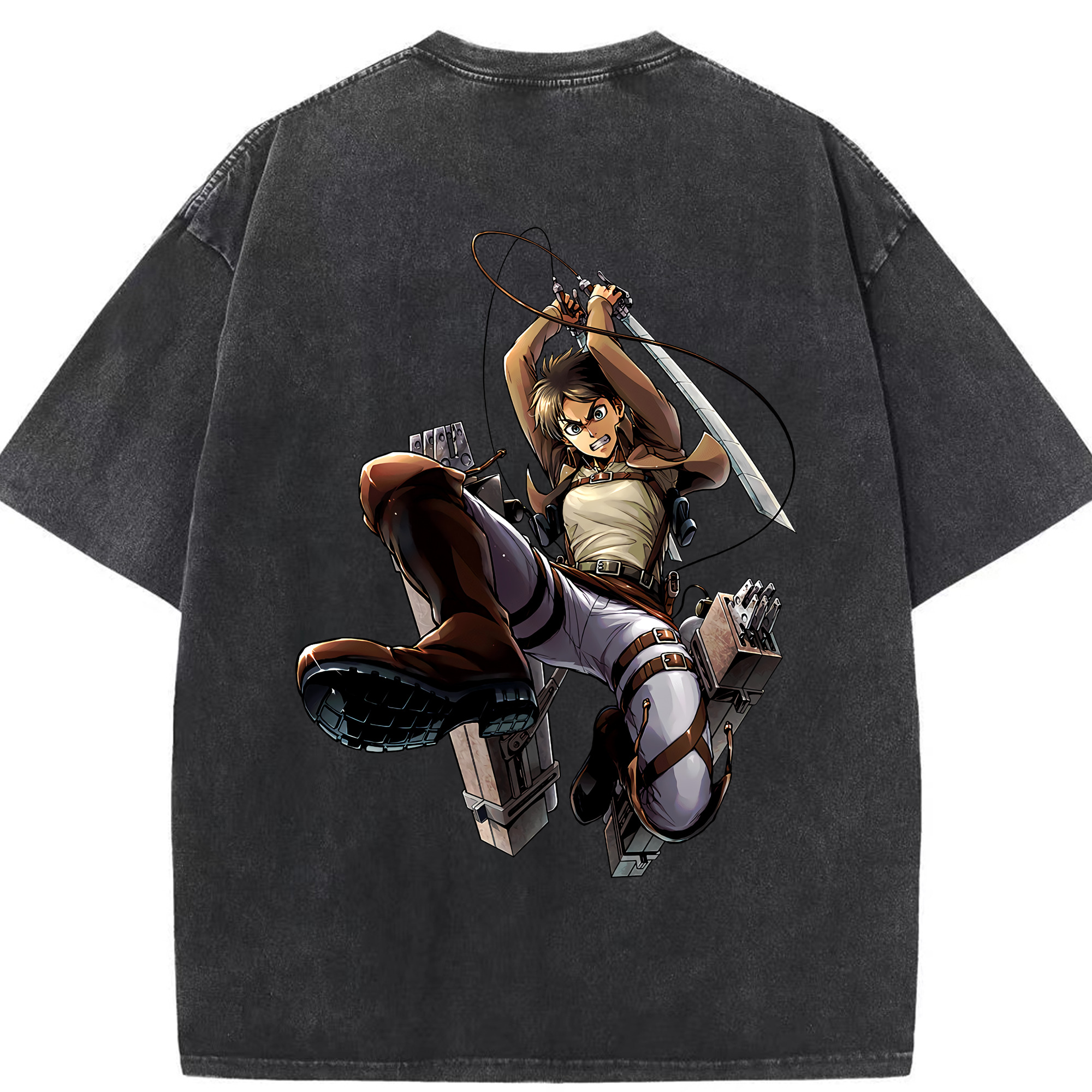 （画像用） 進撃の巨人 エレン･イェーガー Attack on Titan Eren Jäger 綿100% ヴィンテージ風 半袖Tシャツ（背面プリント）