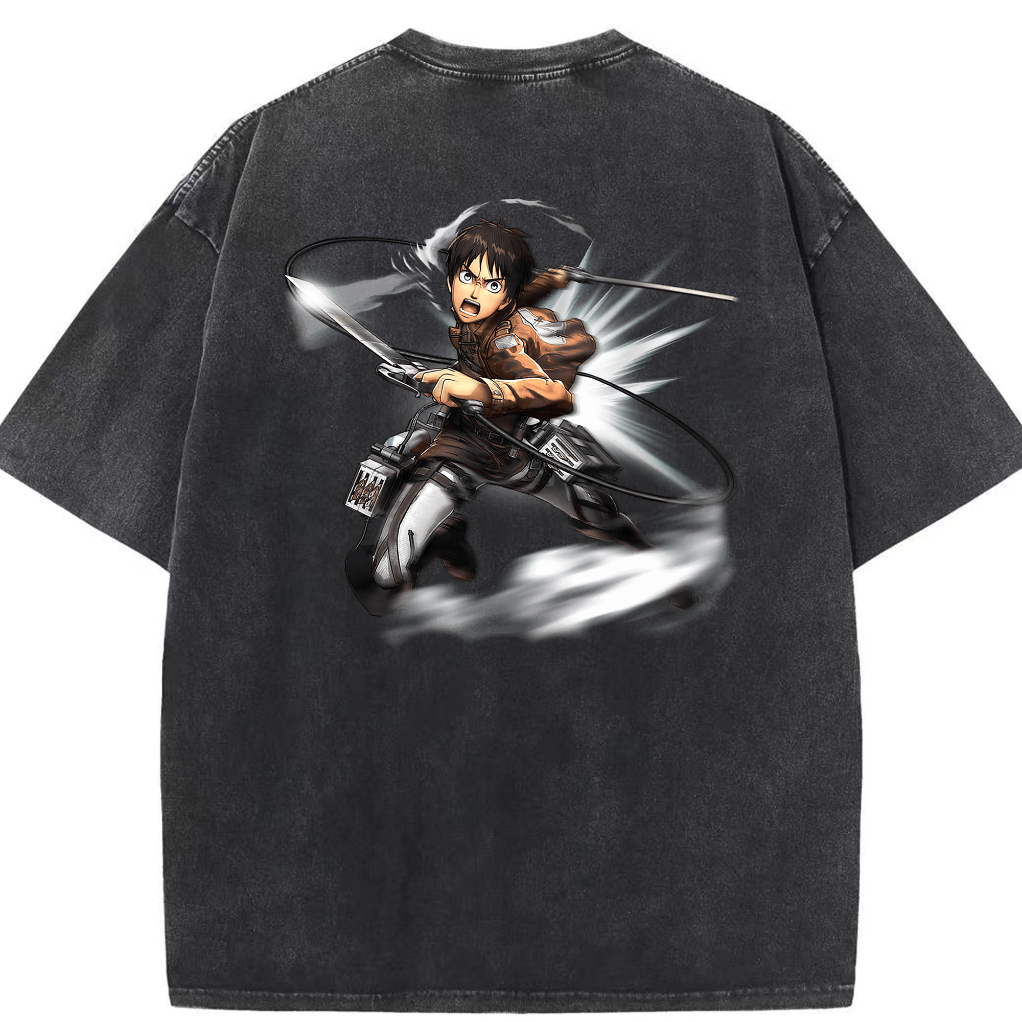 （画像用） 進撃の巨人 エレン･イェーガー Attack on Titan Eren Jäger 綿100% ヴィンテージ風 半袖Tシャツ（背面プリント）