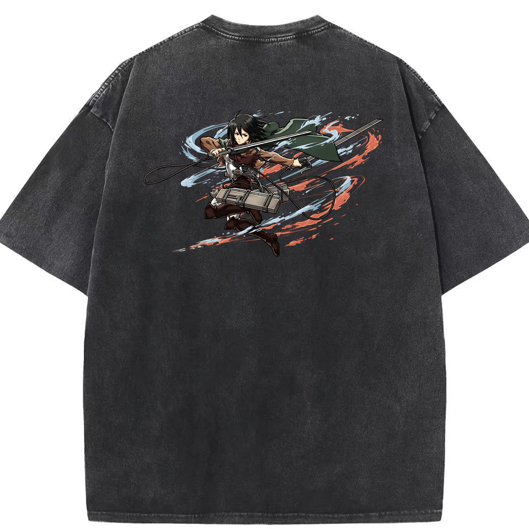 （画像用） 進撃の巨人 ミカサ·アッカーマン Attack on Titan Mikasa Ackerman 綿100% ヴィンテージ風 半袖Tシャツ（背面プリント）