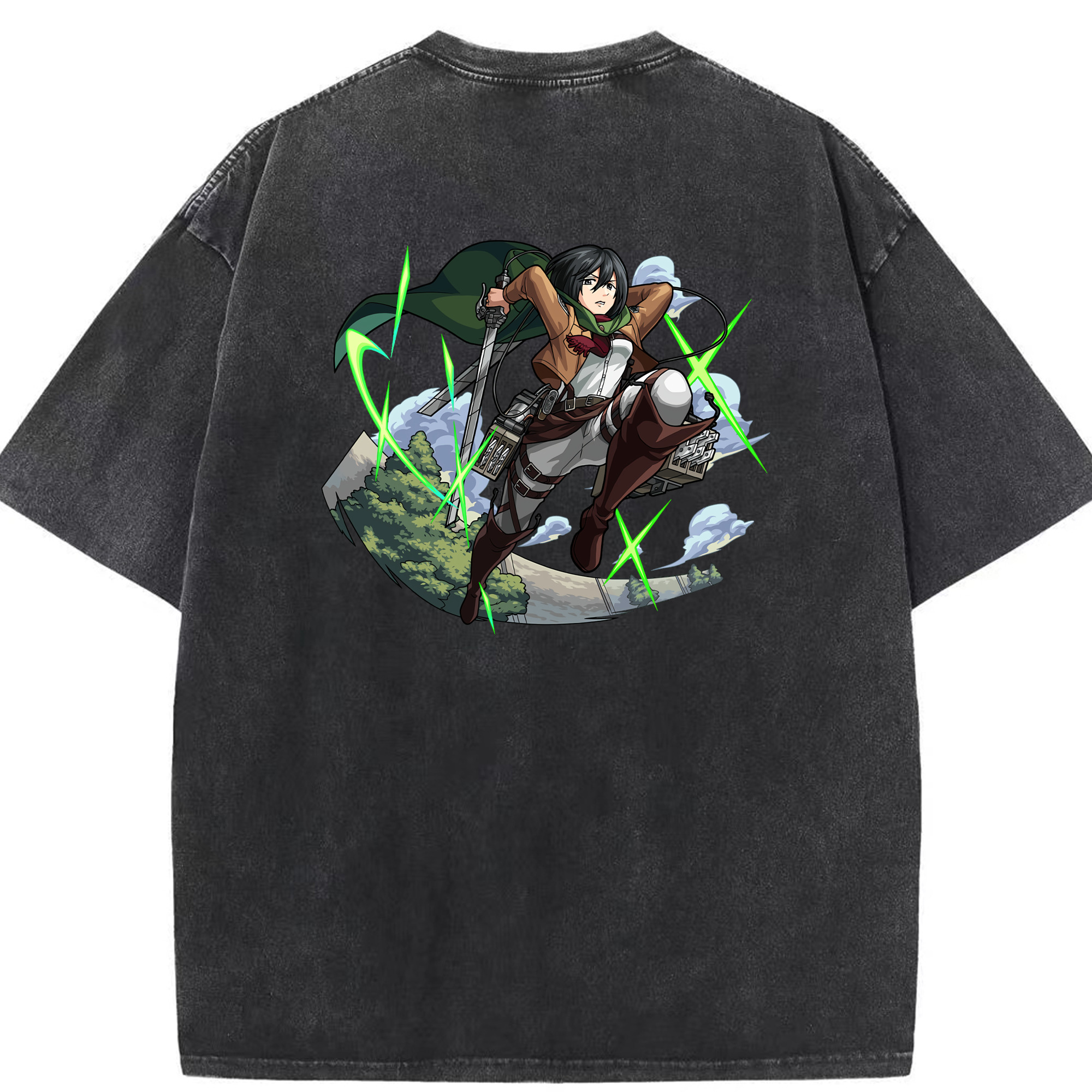 （画像用） 進撃の巨人 ミカサ·アッカーマン Attack on Titan Mikasa Ackerman 綿100% ヴィンテージ風 半袖Tシャツ（背面プリント）