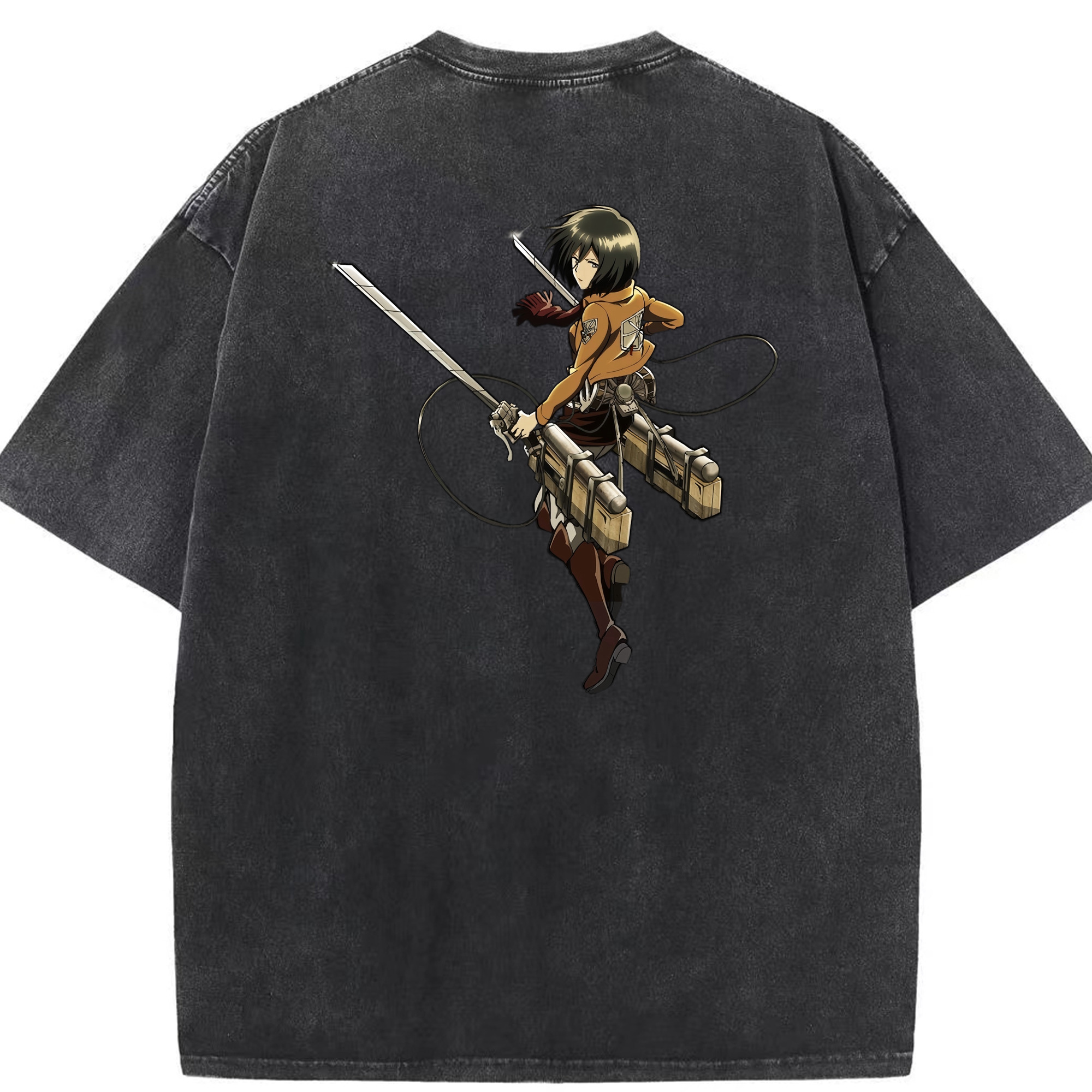 （画像用） 進撃の巨人 ミカサ·アッカーマン Attack on Titan Mikasa Ackerman 綿100% ヴィンテージ風 半袖Tシャツ（背面プリント）