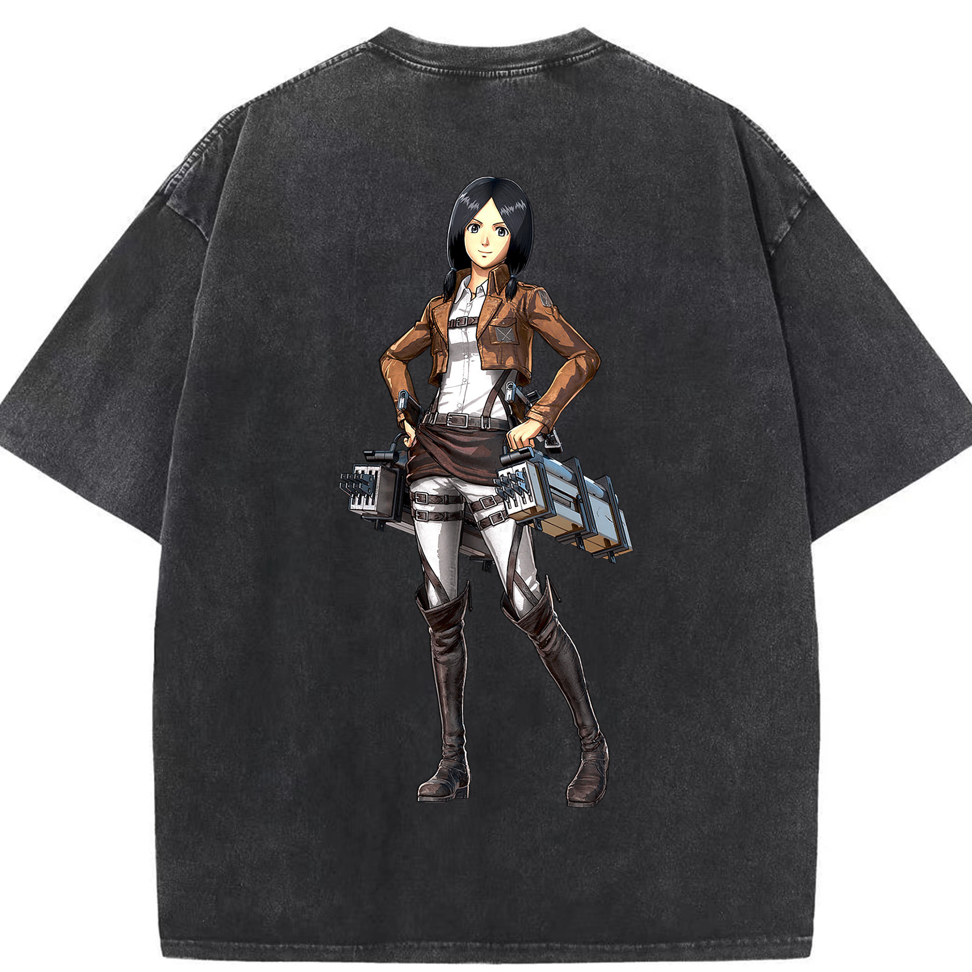 （画像用） 進撃の巨人 ミカサ·アッカーマン Attack on Titan Mikasa Ackerman 綿100% ヴィンテージ風 半袖Tシャツ（背面プリント）