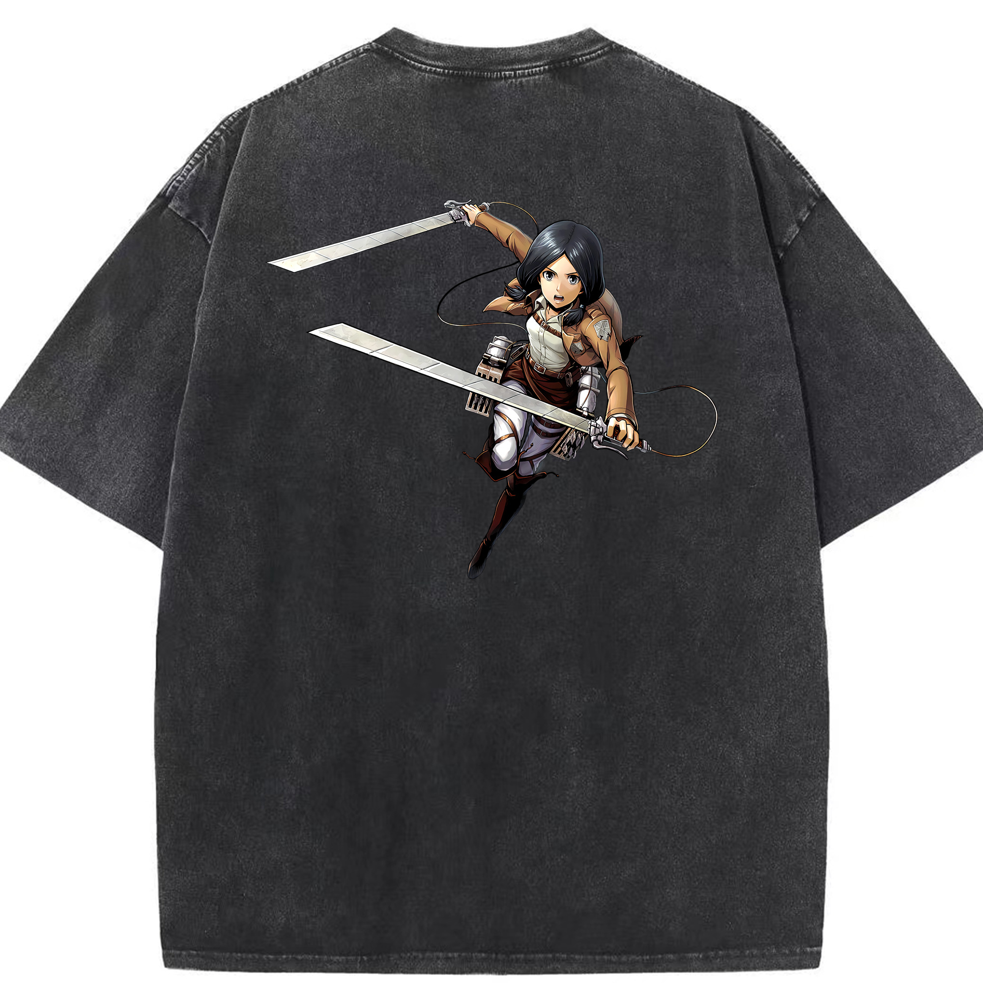 （画像用） 進撃の巨人 ミカサ·アッカーマン Attack on Titan Mikasa Ackerman 綿100% ヴィンテージ風 半袖Tシャツ（背面プリント）