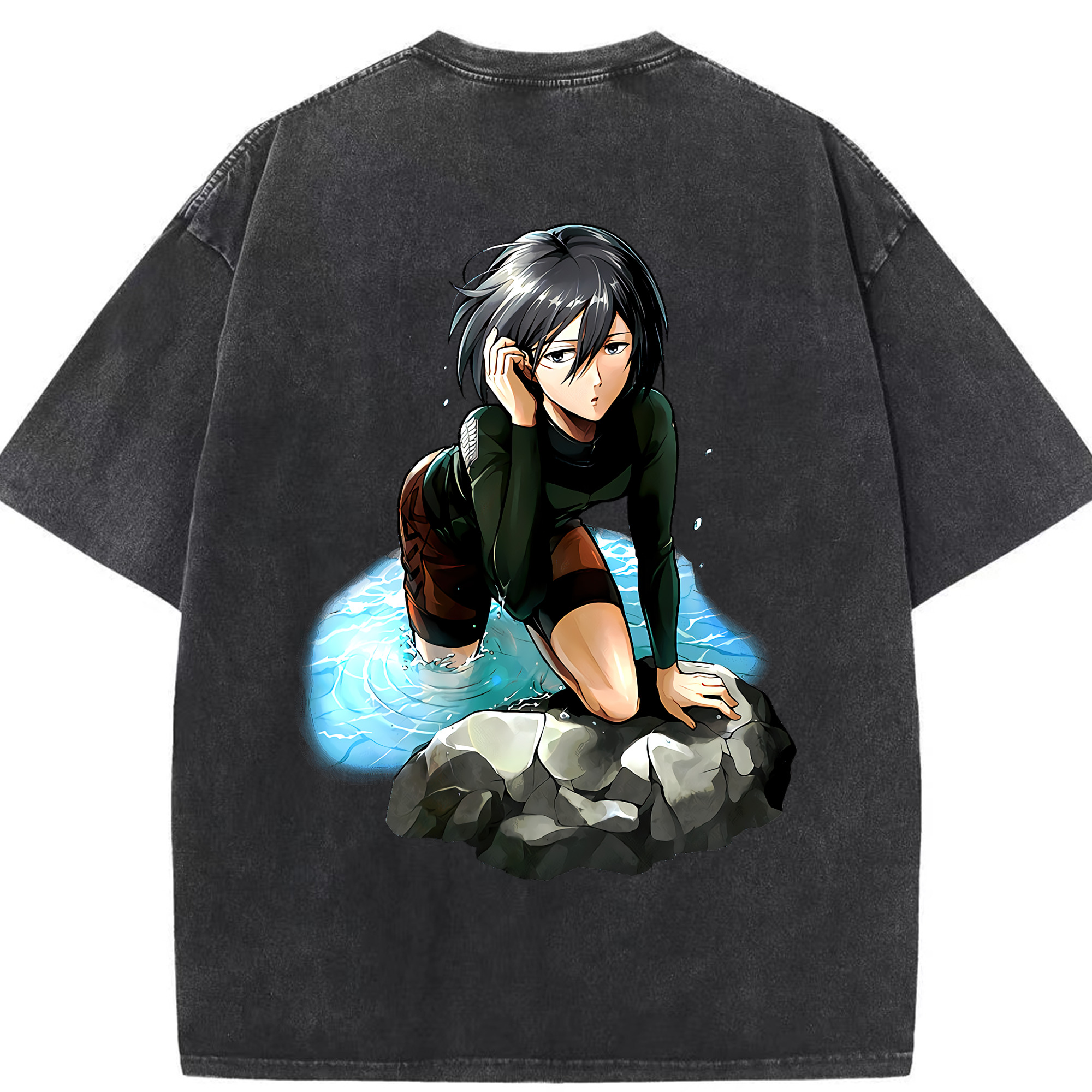 （画像用） 進撃の巨人 ミカサ·アッカーマン Attack on Titan Mikasa Ackerman 綿100% ヴィンテージ風 半袖Tシャツ（背面プリント）