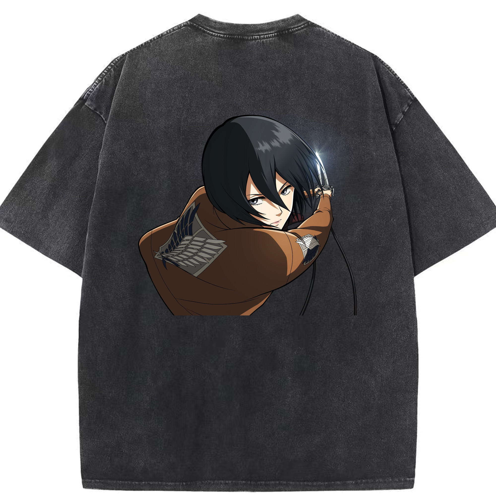 （画像用） 進撃の巨人 ミカサ·アッカーマン Attack on Titan Mikasa Ackerman 綿100% ヴィンテージ風 半袖Tシャツ（背面プリント）