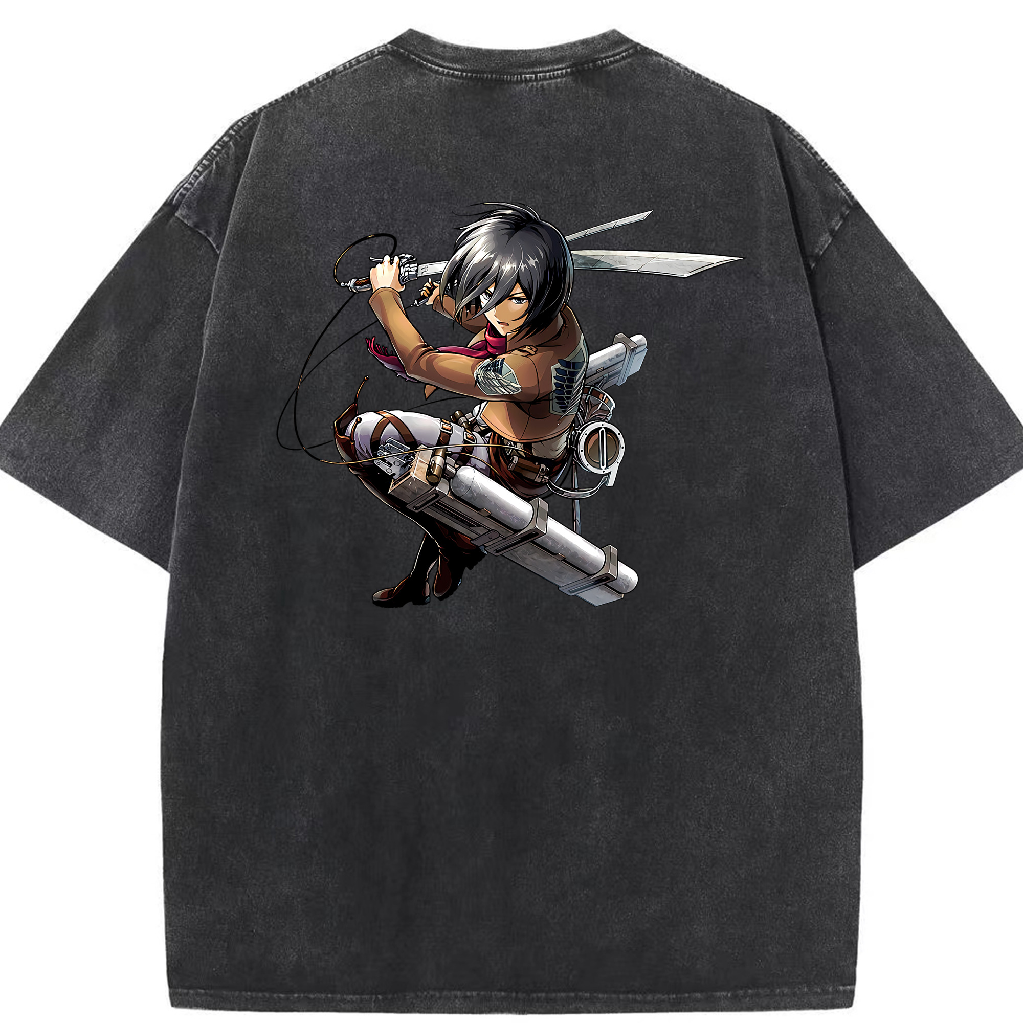 （画像用） 進撃の巨人 ミカサ·アッカーマン Attack on Titan Mikasa Ackerman 綿100% ヴィンテージ風 半袖Tシャツ（背面プリント）