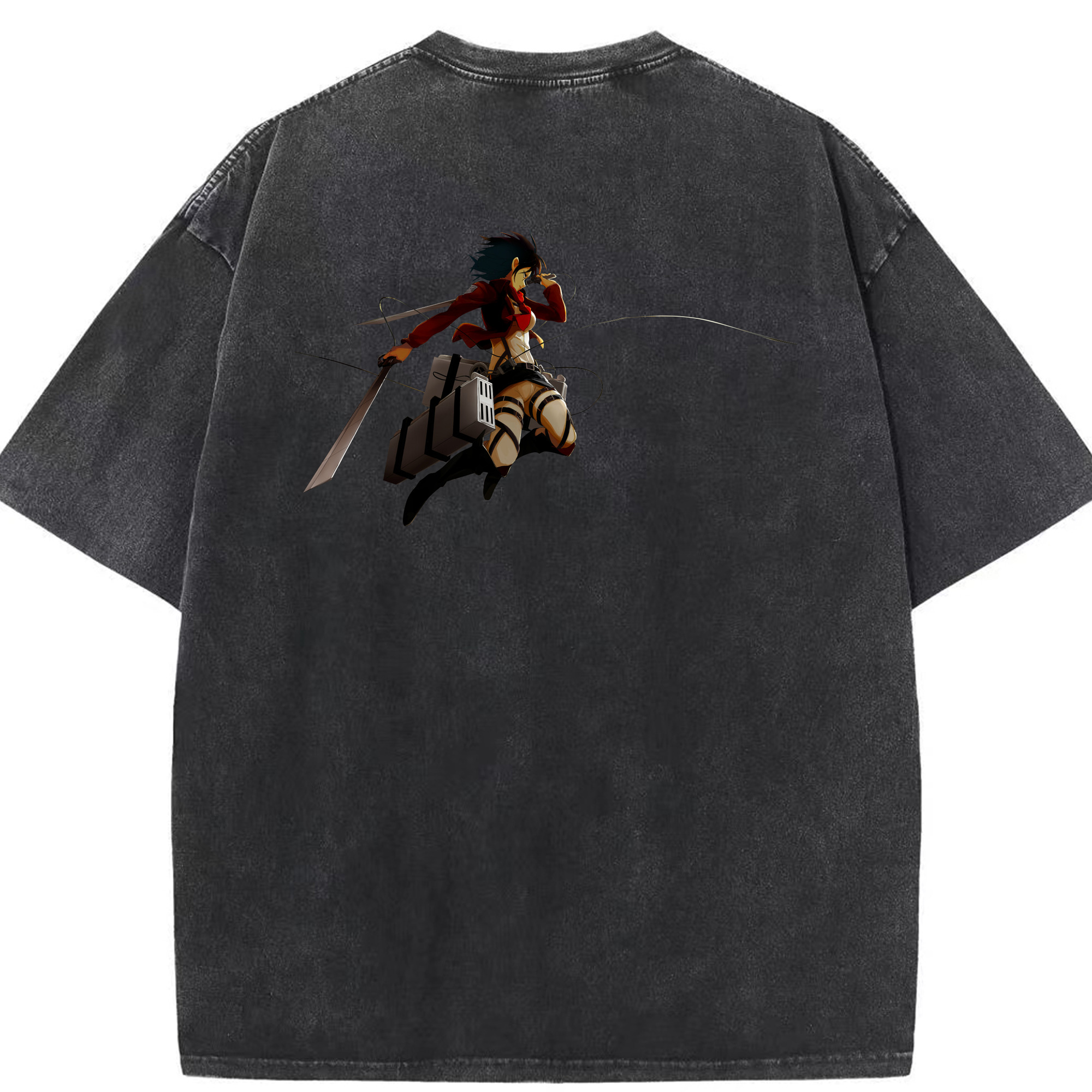（画像用） 進撃の巨人 ミカサ·アッカーマン Attack on Titan Mikasa Ackerman 綿100% ヴィンテージ風 半袖Tシャツ（背面プリント）
