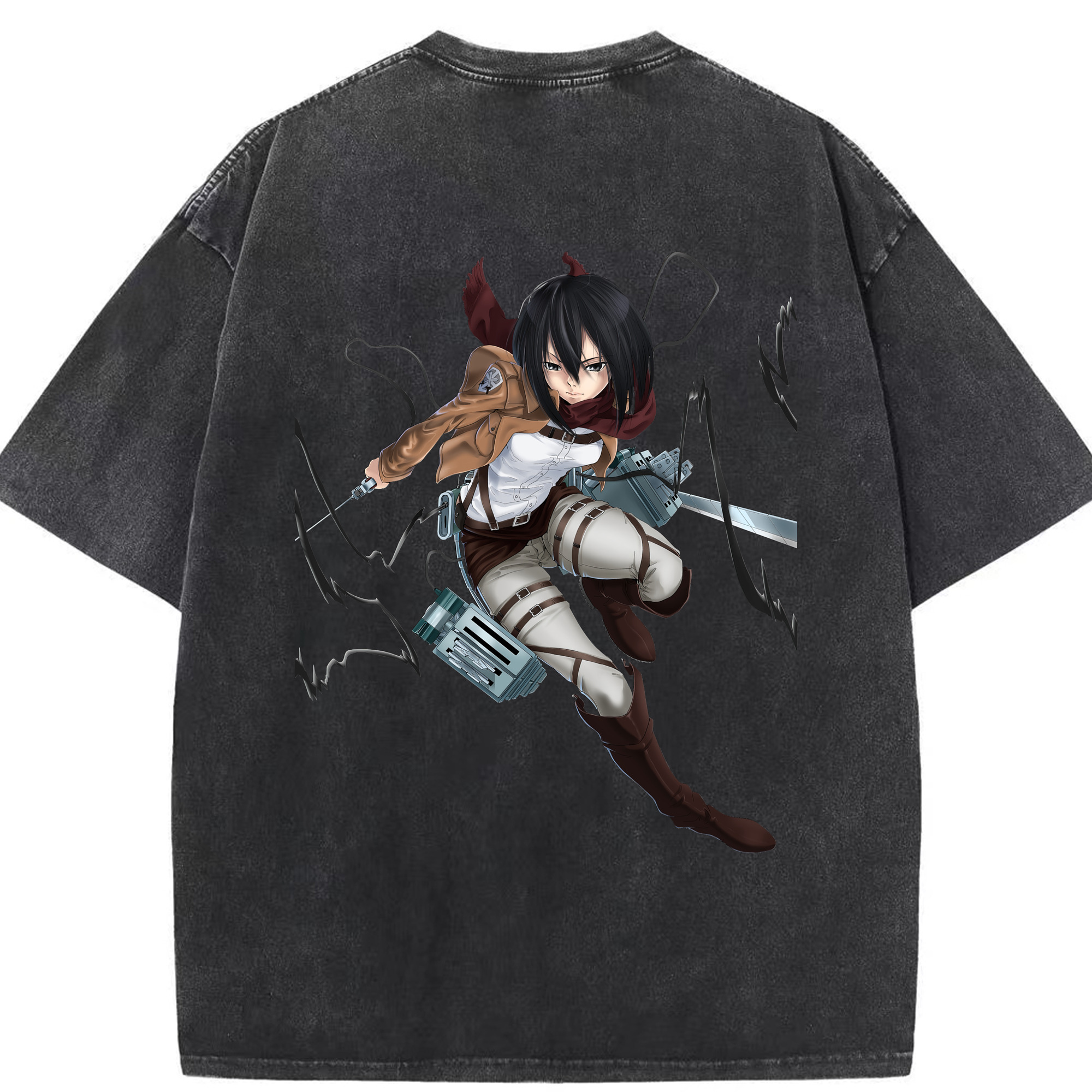 （画像用） 進撃の巨人 ミカサ·アッカーマン Attack on Titan Mikasa Ackerman 綿100% ヴィンテージ風 半袖Tシャツ（背面プリント）