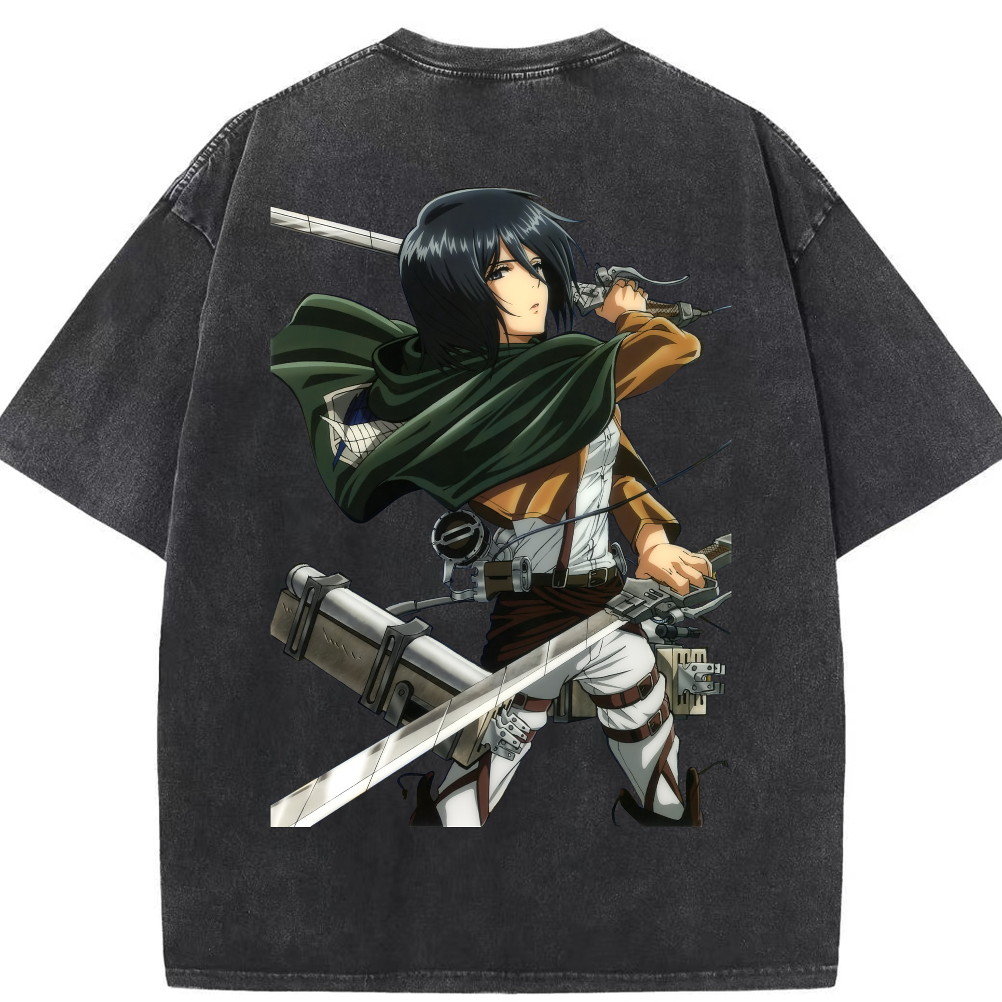 （画像用） 進撃の巨人 ミカサ·アッカーマン Attack on Titan Mikasa Ackerman 綿100% ヴィンテージ風 半袖Tシャツ（背面プリント）
