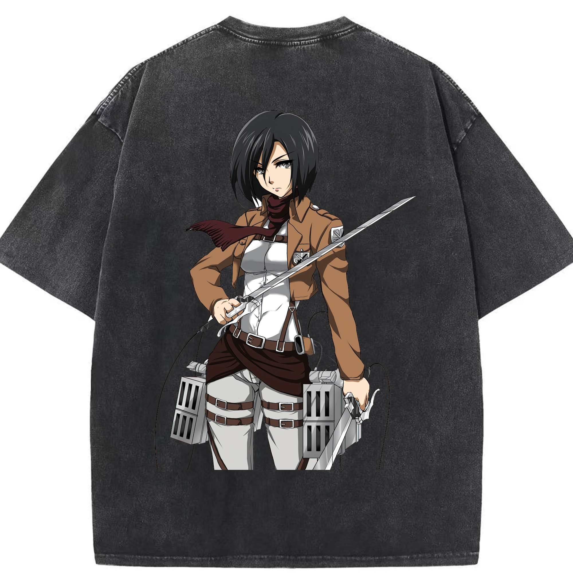 （画像用） 進撃の巨人 ミカサ·アッカーマン Attack on Titan Mikasa Ackerman 綿100% ヴィンテージ風 半袖Tシャツ（背面プリント）