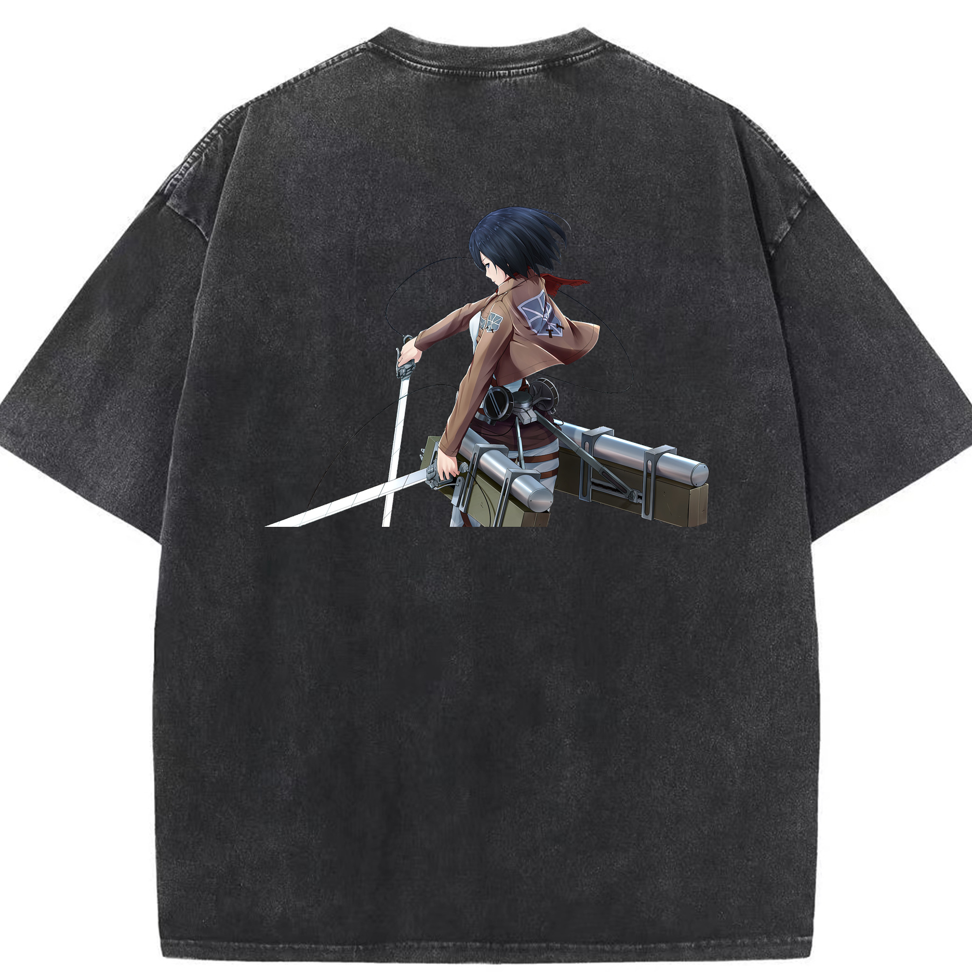 （画像用） 進撃の巨人 ミカサ·アッカーマン Attack on Titan Mikasa Ackerman 綿100% ヴィンテージ風 半袖Tシャツ（背面プリント）