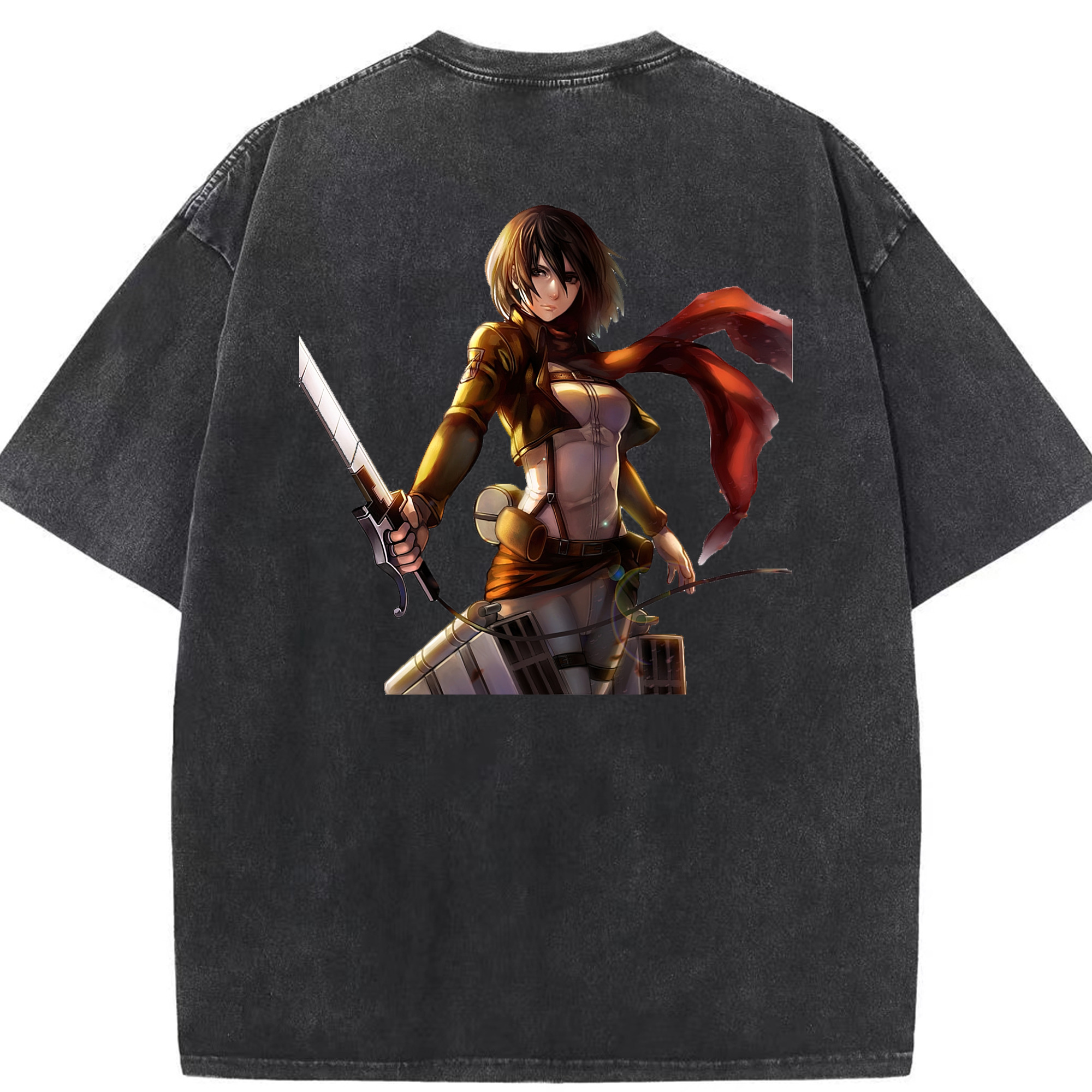 （画像用） 進撃の巨人 ミカサ·アッカーマン Attack on Titan Mikasa Ackerman 綿100% ヴィンテージ風 半袖Tシャツ（背面プリント）