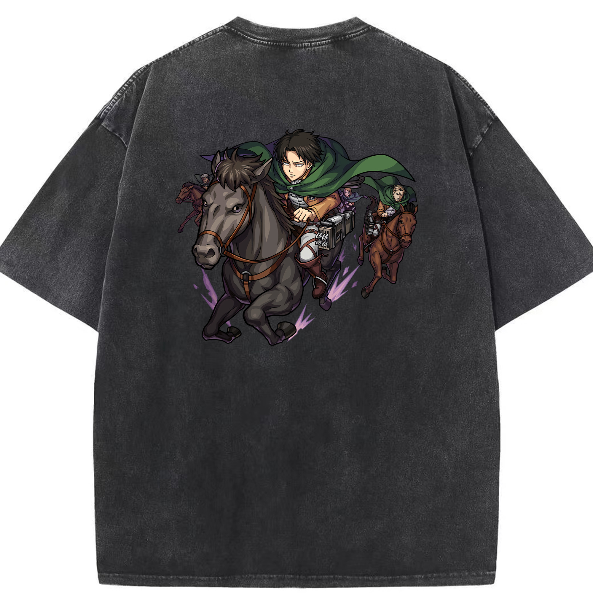 （画像用） 進撃の巨人 リヴァイ·アッカーマン Attack on Titan Levi Ackerman 綿100% ヴィンテージ風 半袖Tシャツ（背面プリント）