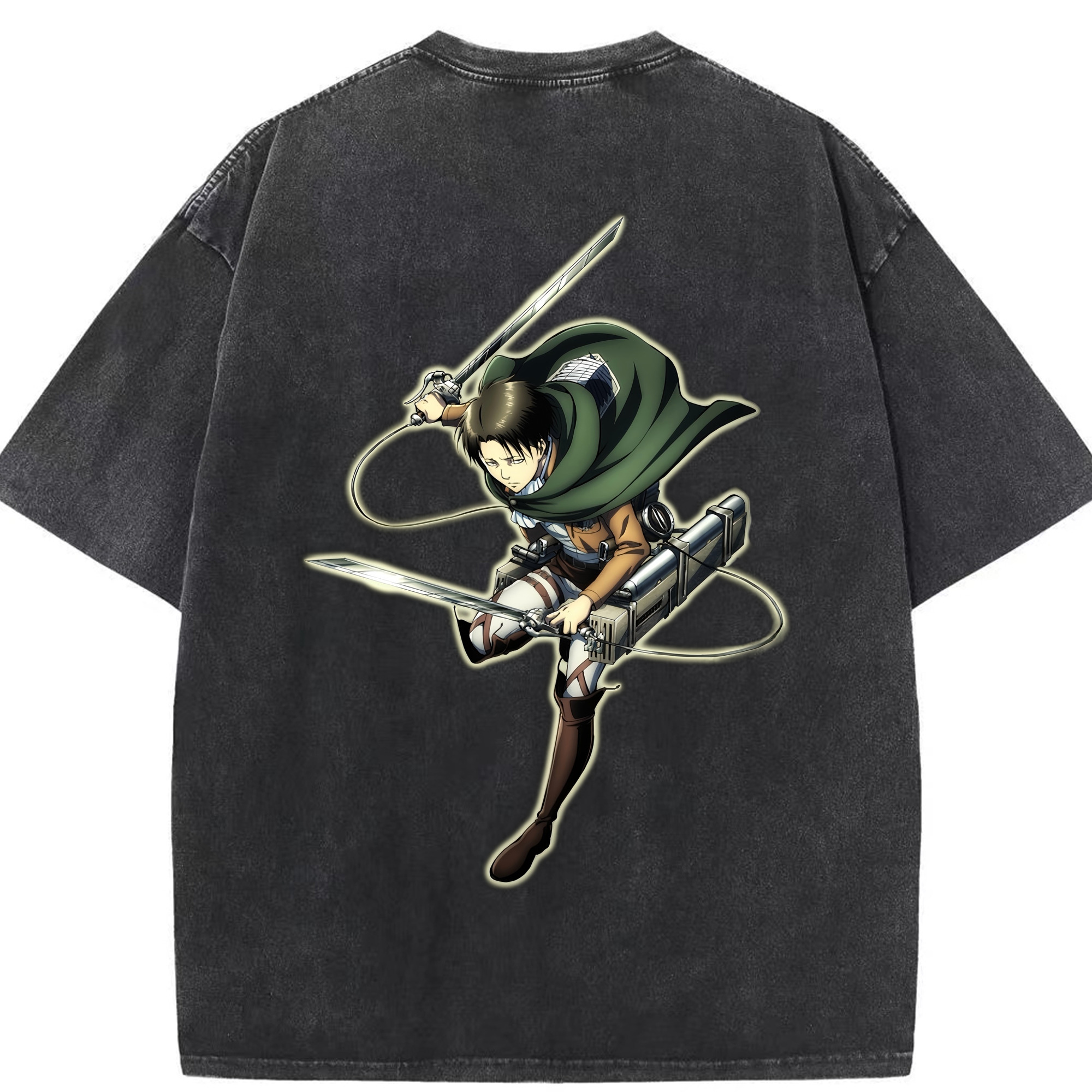 （画像用） 進撃の巨人 リヴァイ·アッカーマン Attack on Titan Levi Ackerman 綿100% ヴィンテージ風 半袖Tシャツ（背面プリント）