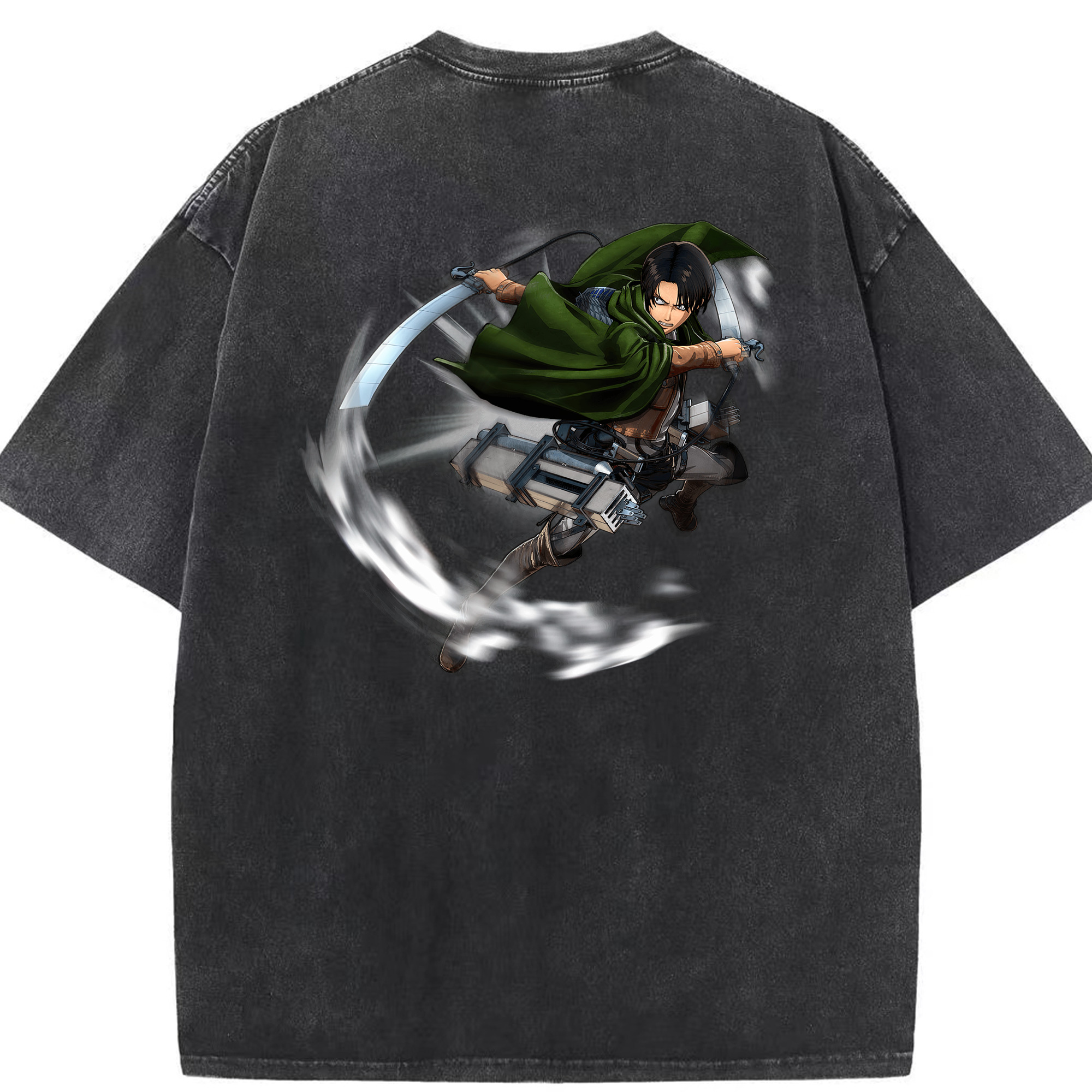 （画像用） 進撃の巨人 リヴァイ·アッカーマン Attack on Titan Levi Ackerman 綿100% ヴィンテージ風 半袖Tシャツ（背面プリント）