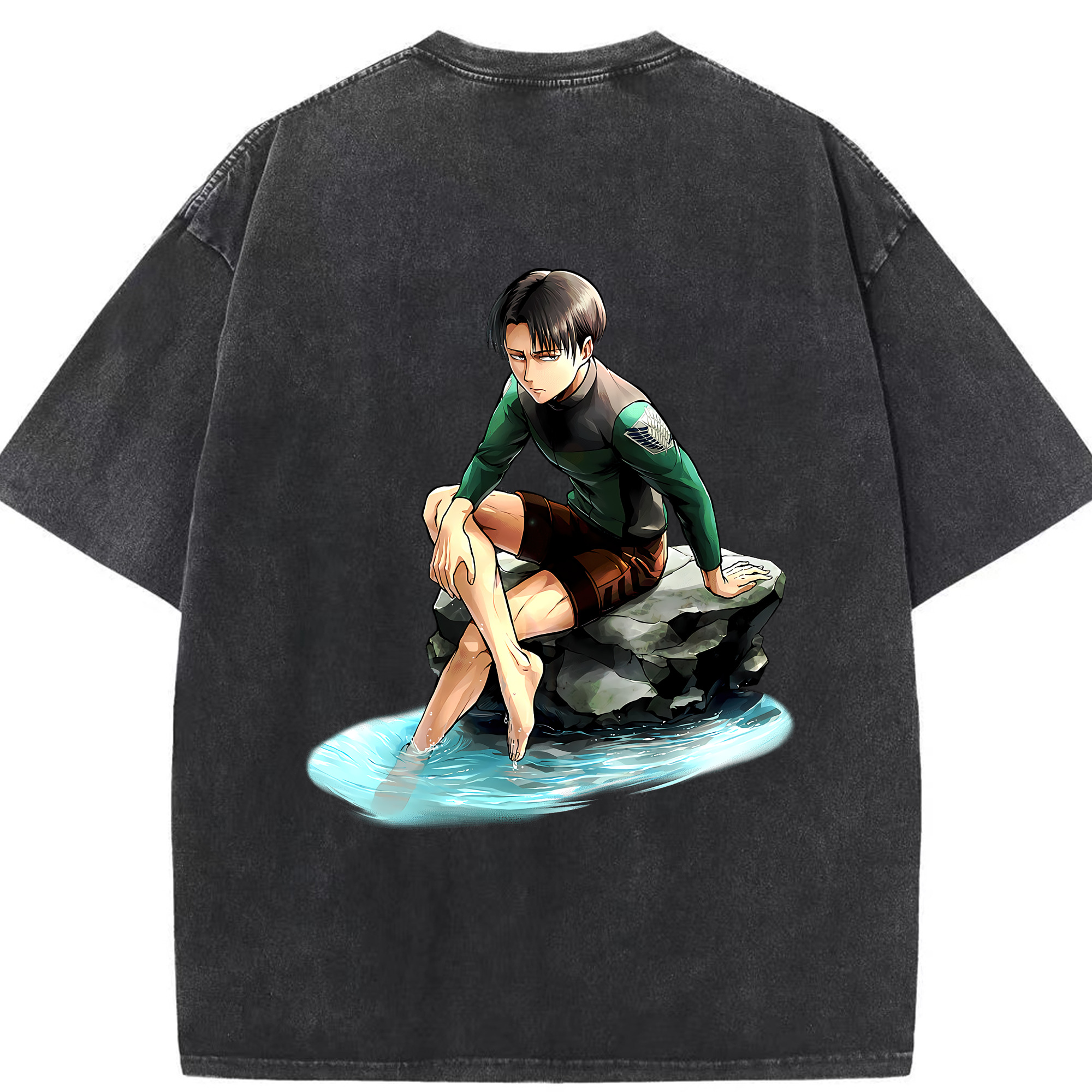 （画像用） 進撃の巨人 リヴァイ·アッカーマン Attack on Titan Levi Ackerman 綿100% ヴィンテージ風 半袖Tシャツ（背面プリント）
