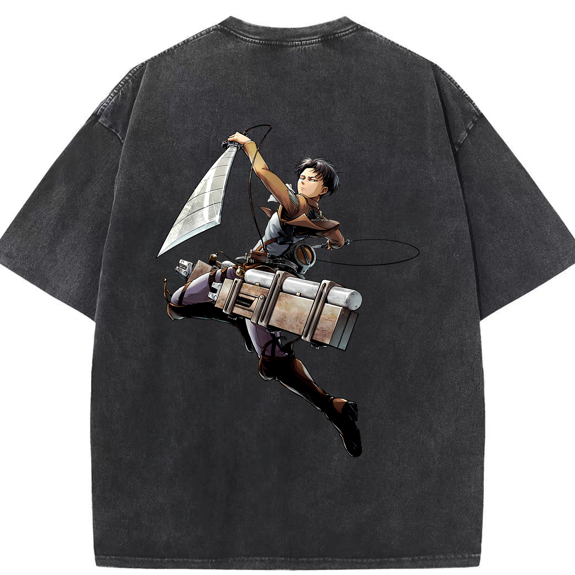 （画像用） 進撃の巨人 リヴァイ·アッカーマン Attack on Titan Levi Ackerman 綿100% ヴィンテージ風 半袖Tシャツ（背面プリント）