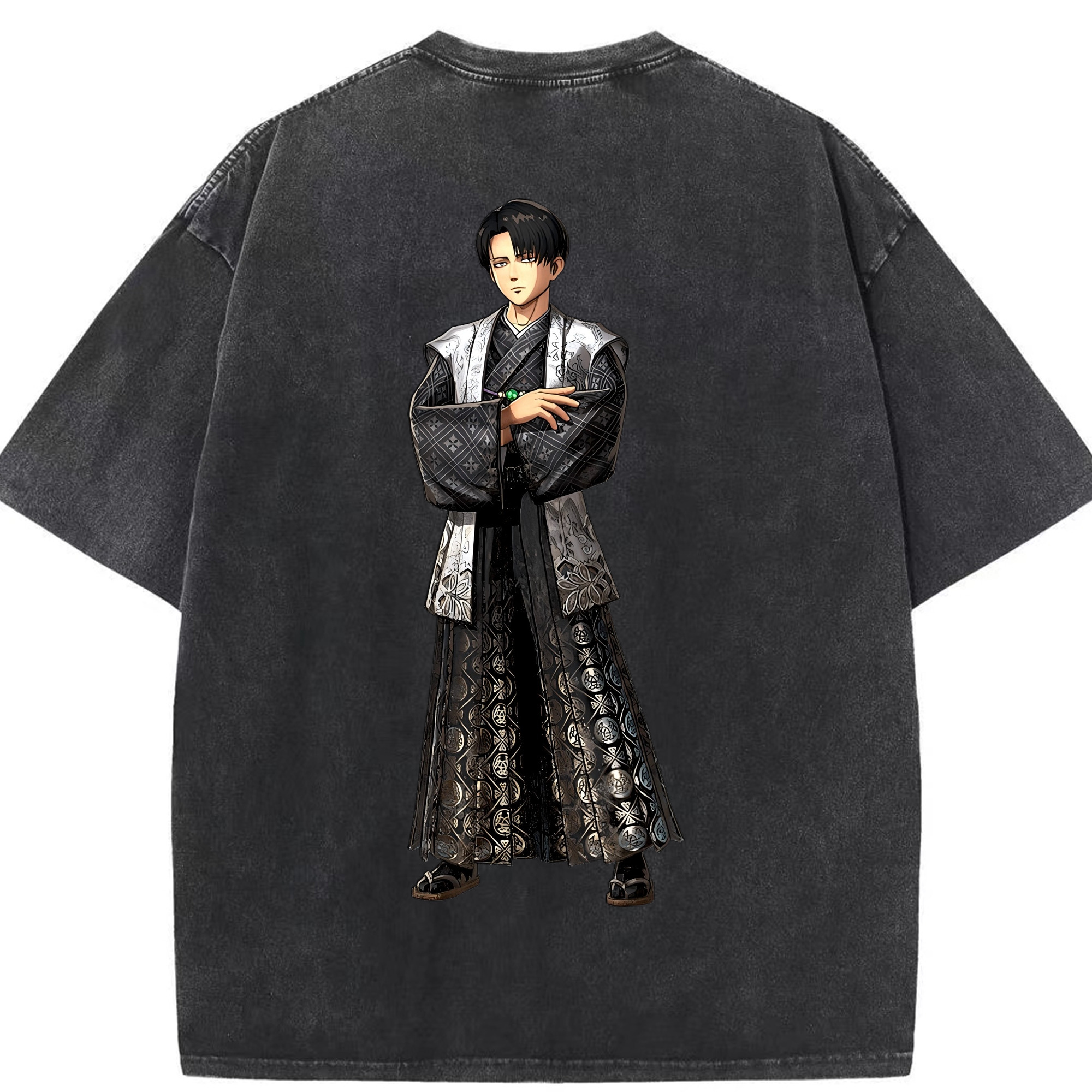（画像用） 進撃の巨人 リヴァイ·アッカーマン Attack on Titan Levi Ackerman 綿100% ヴィンテージ風 半袖Tシャツ（背面プリント）