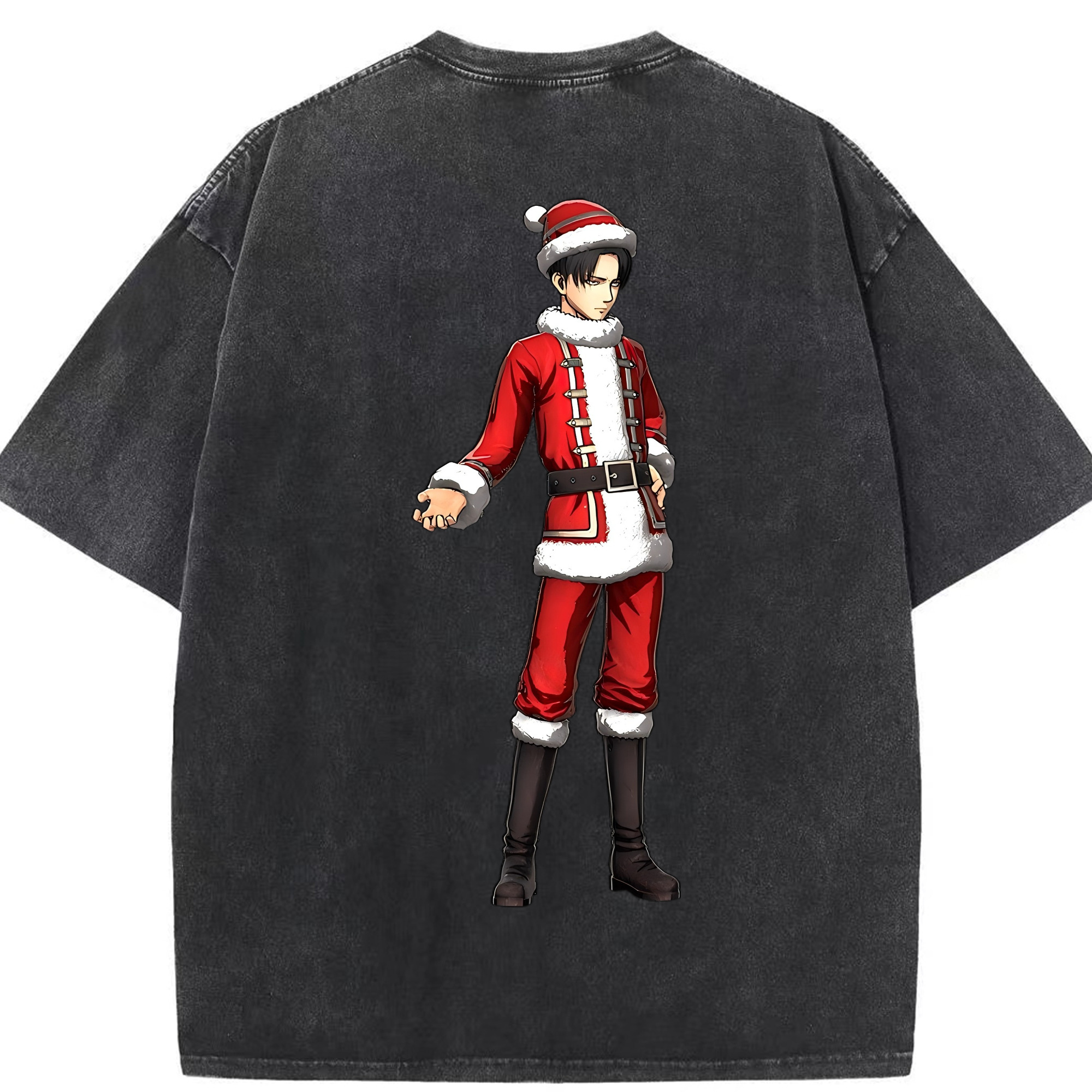 （画像用） 進撃の巨人 リヴァイ·アッカーマン Attack on Titan Levi Ackerman 綿100% ヴィンテージ風 半袖Tシャツ（背面プリント）