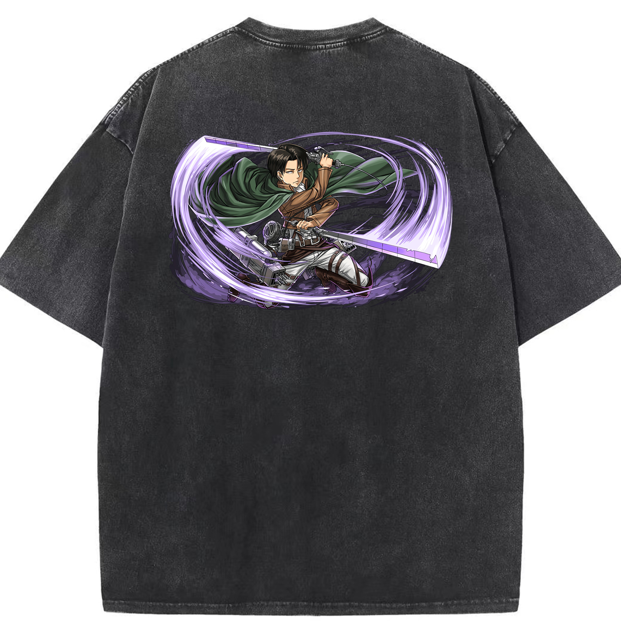 （画像用） 進撃の巨人 リヴァイ·アッカーマン Attack on Titan Levi Ackerman 綿100% ヴィンテージ風 半袖Tシャツ（背面プリント）