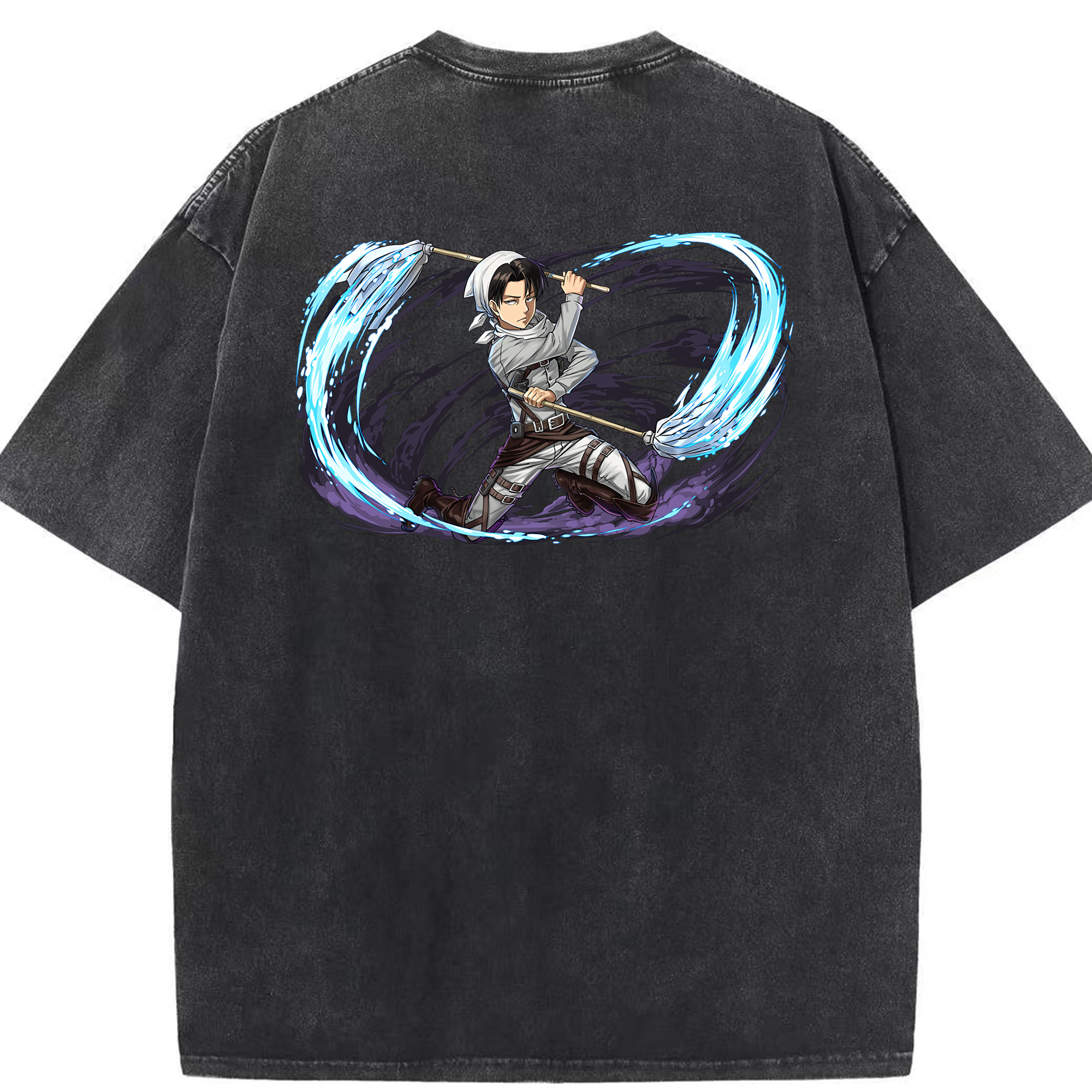 （画像用） 進撃の巨人 リヴァイ·アッカーマン Attack on Titan Levi Ackerman 綿100% ヴィンテージ風 半袖Tシャツ（背面プリント）