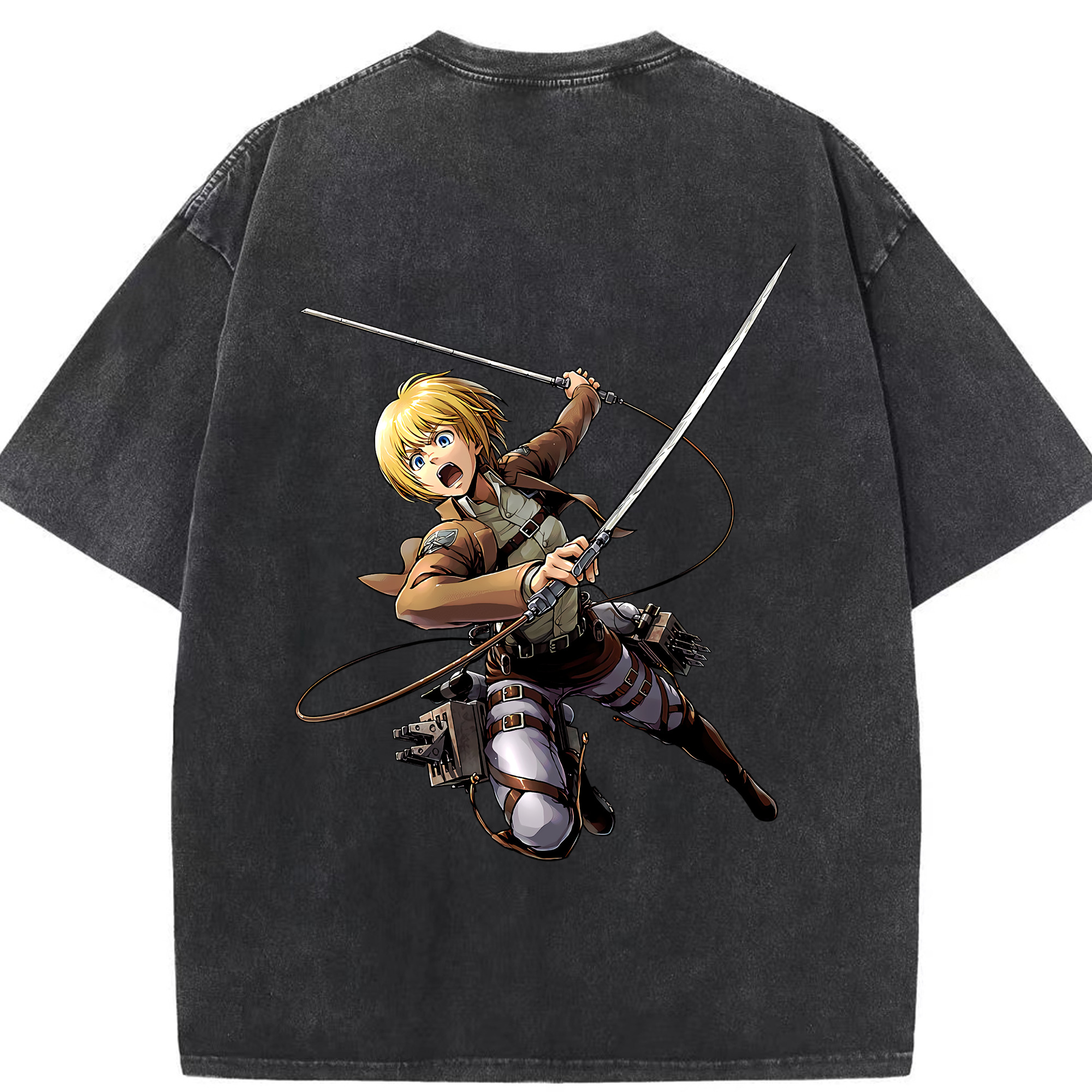 （画像用） 進撃の巨人 アルミン·アルレルト Attack on Titan Armin Arlert 綿100% ヴィンテージ風 半袖Tシャツ（背面プリント）