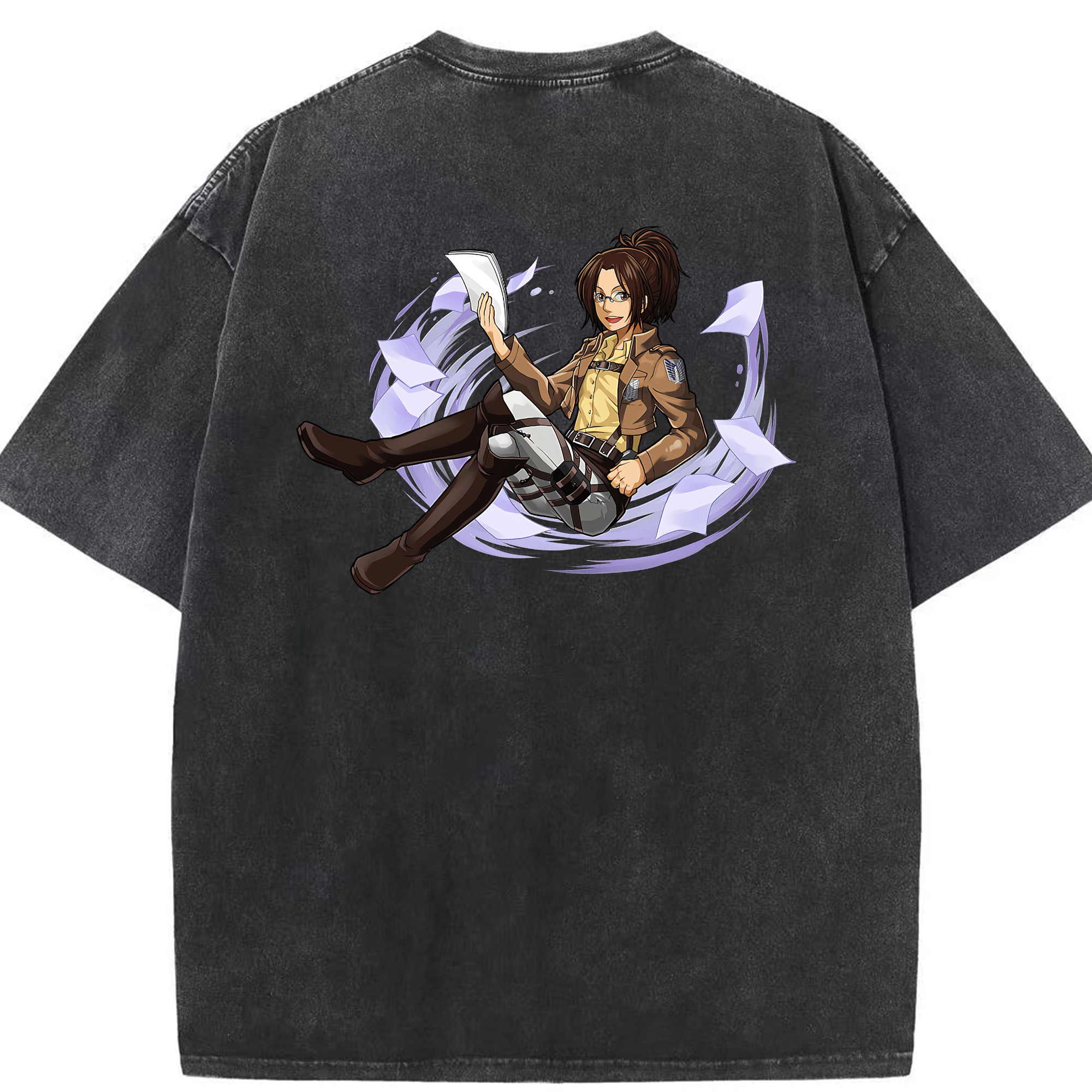 （画像用） 進撃の巨人 ハンジ·ゾエ Attack on Titan Hanji Zoe 綿100% ヴィンテージ風 半袖Tシャツ（背面プリント）
