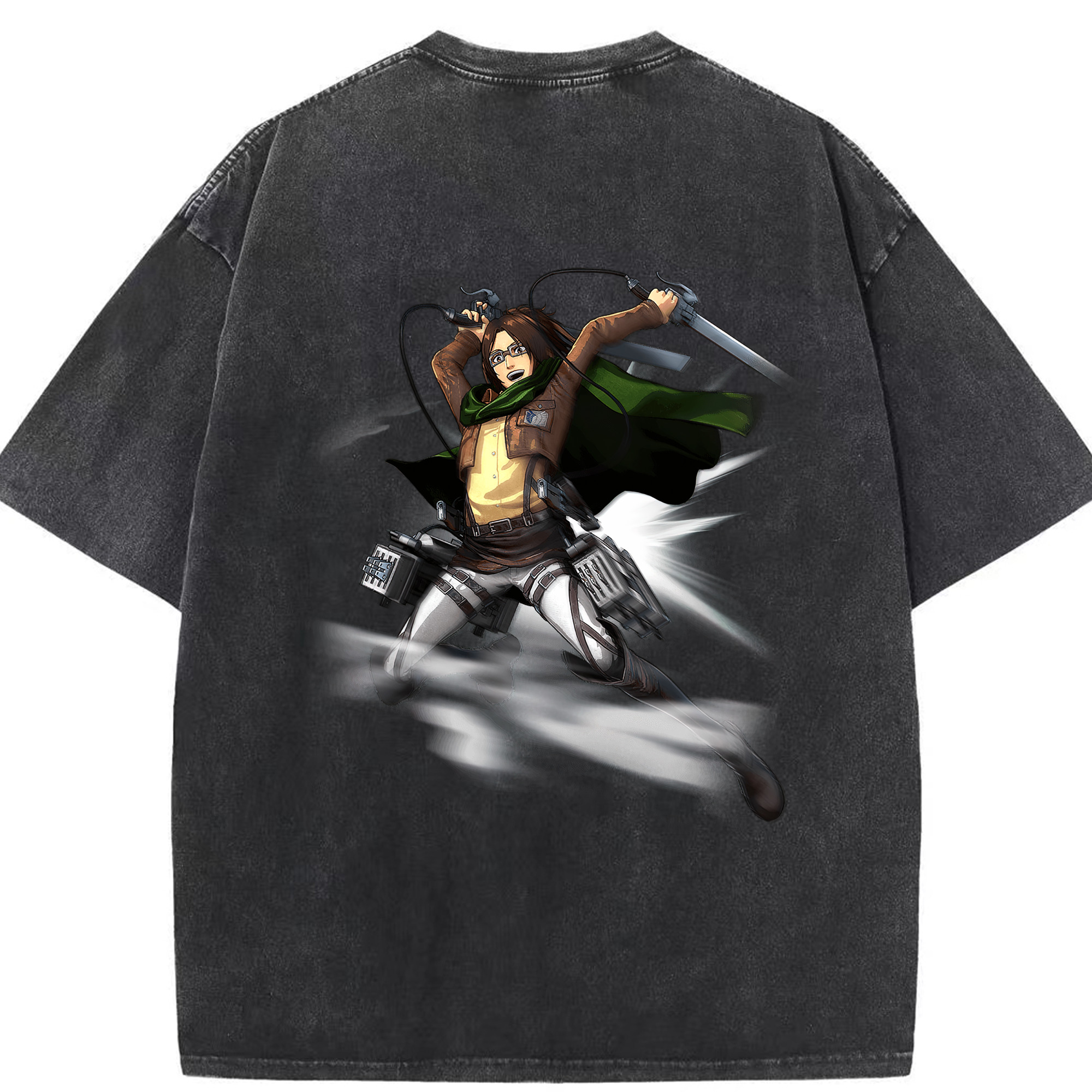 （画像用） 進撃の巨人 ハンジ·ゾエ Attack on Titan Hanji Zoe 綿100% ヴィンテージ風 半袖Tシャツ（背面プリント）